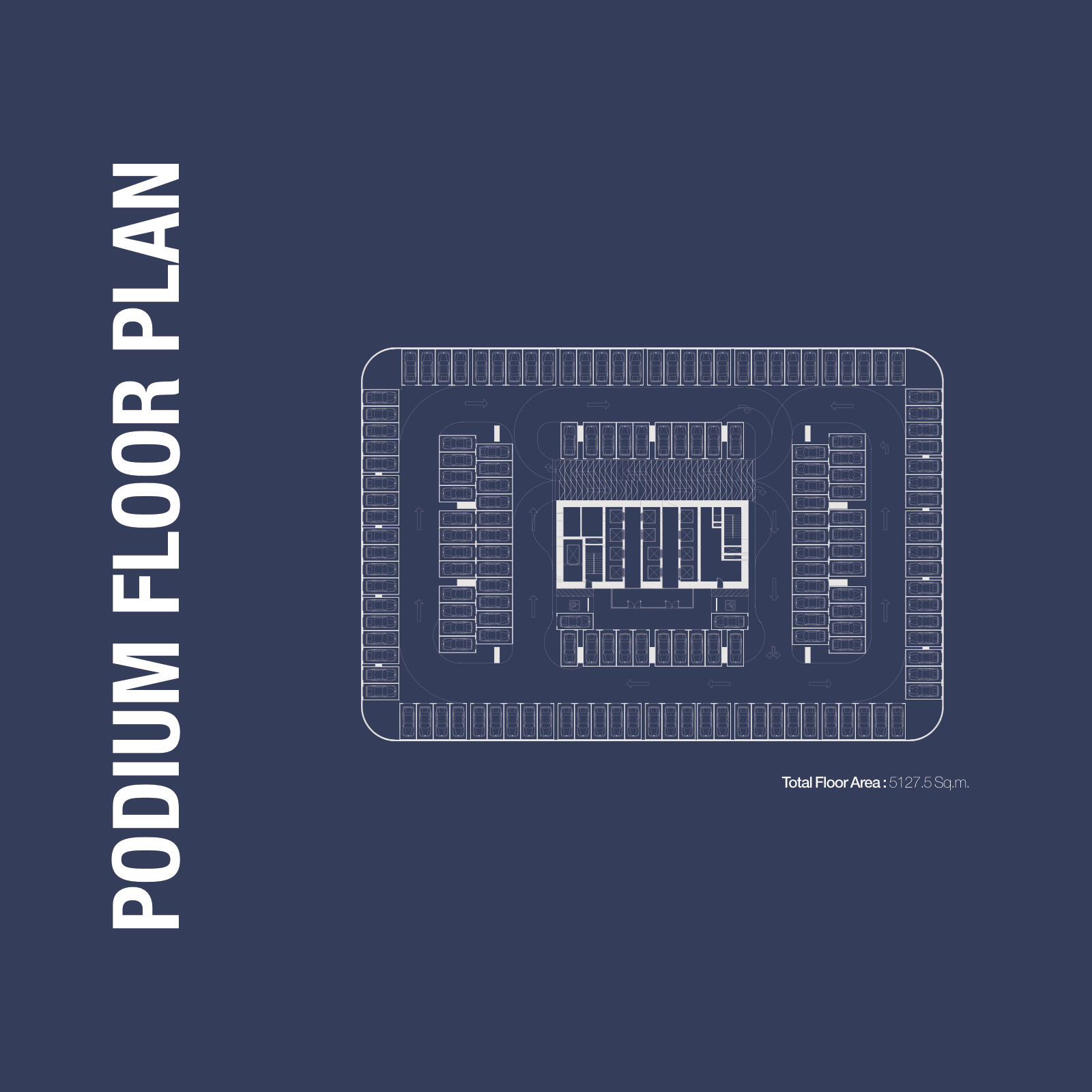 Podium floor plan: 5,127.5 sqm per level, 1970 Office Tower