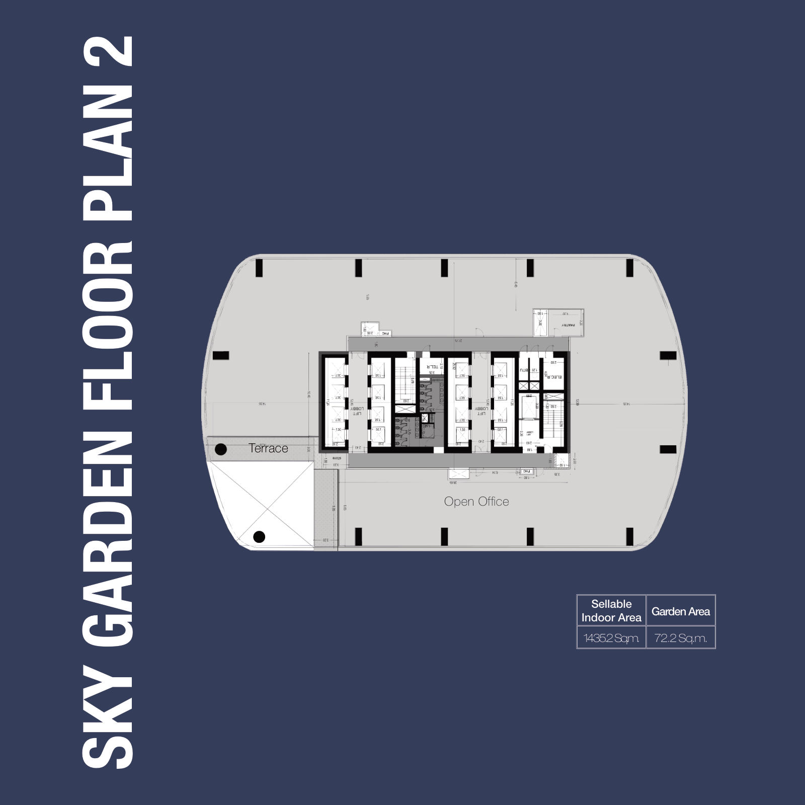 Sky garden floor plan 2: 1,435.2 sqm indoor and 72.2 sqm garden, 1970 Office Tower