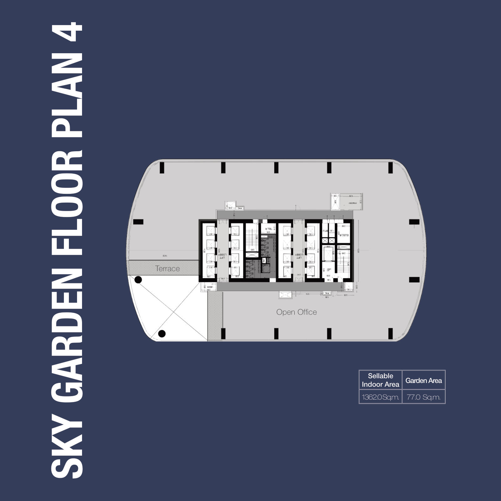 Sky garden floor plan 4: 1,362.0 sqm indoor and 77.0 sqm garden, 1970 Office Tower