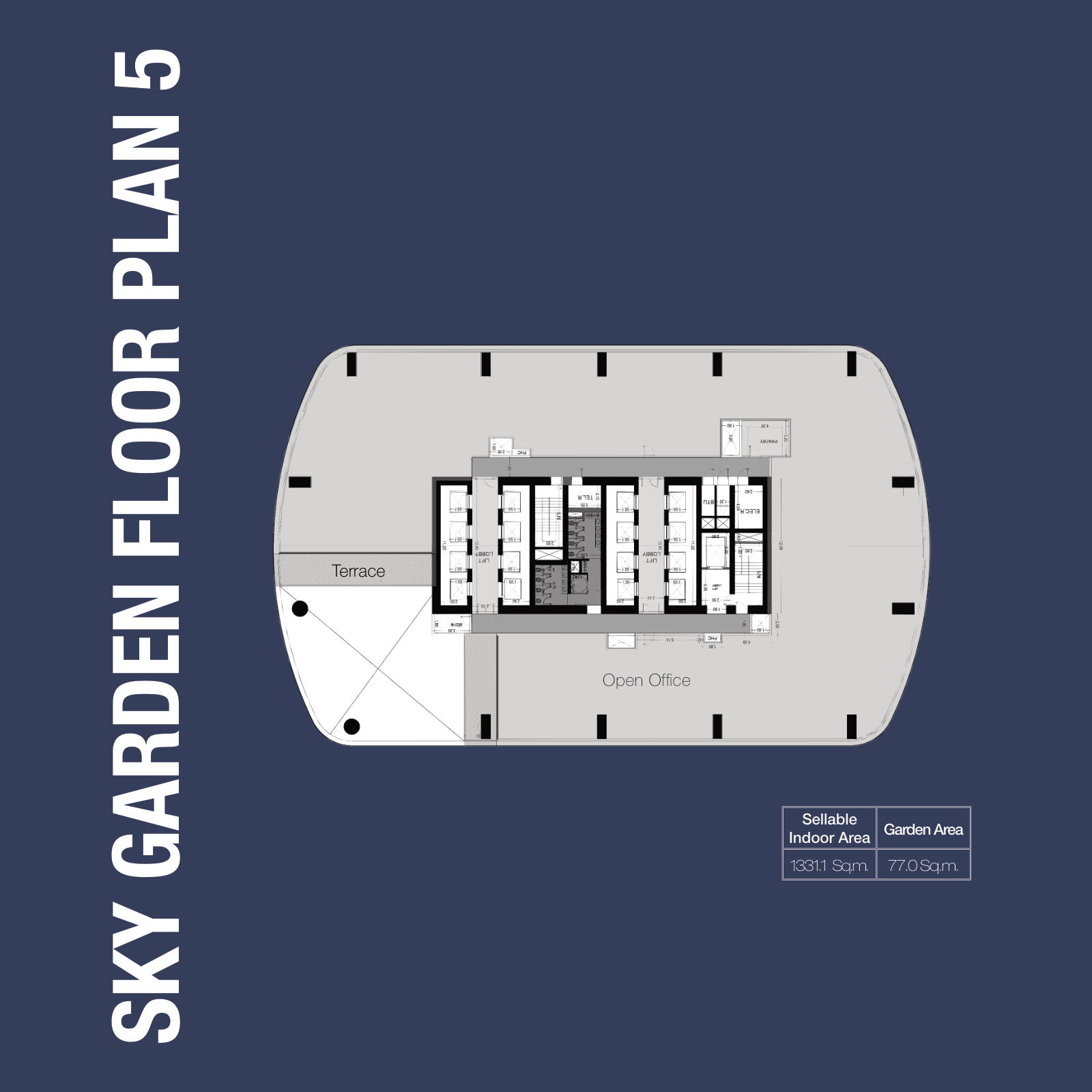 Sky garden floor plan 5: 1,331.1 sqm indoor and 77.0 sqm garden, 1970 Office Tower
