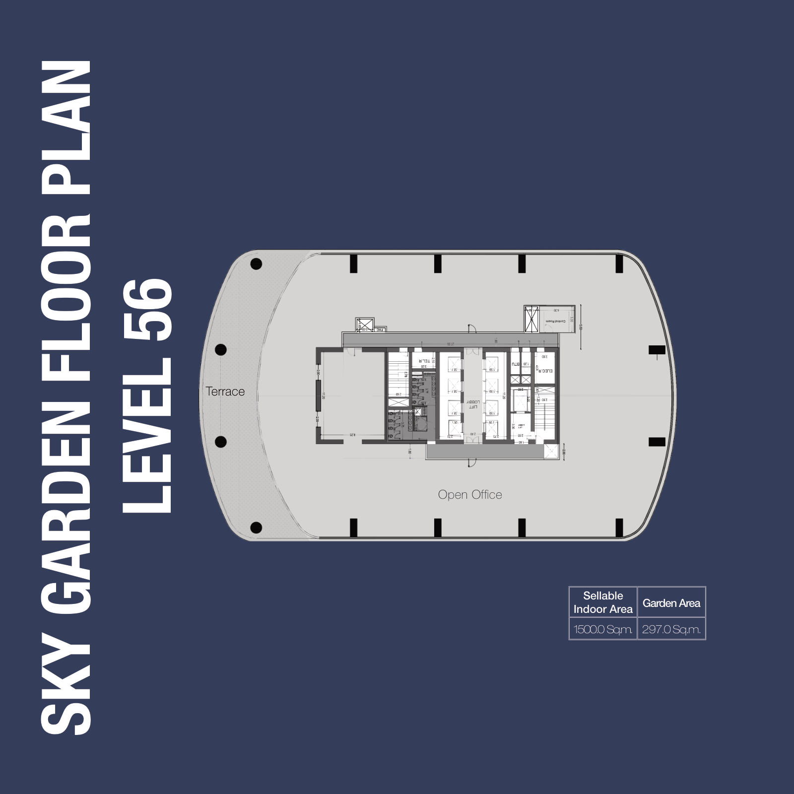 Sky garden level 56: 1,500.0 sqm indoor and 297.0 sqm garden, 1970 Office Tower