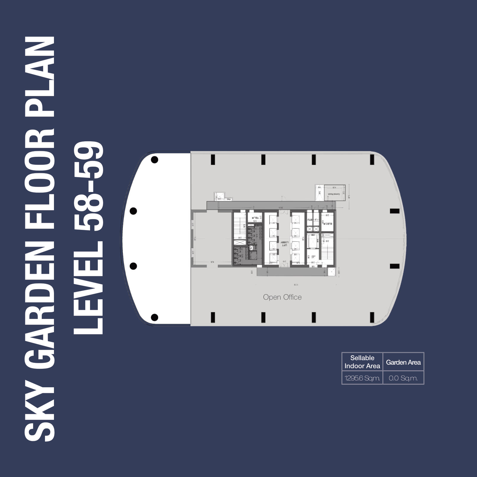 Sky garden levels 58 to 59: 1,295.6 sqm indoor and 0 sqm garden, 1970 Office Tower
