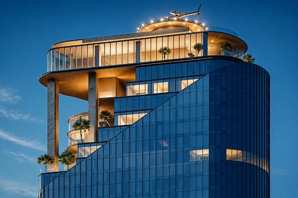 Rooftop helipad and planted terrace at the crown of 1970 Office Tower