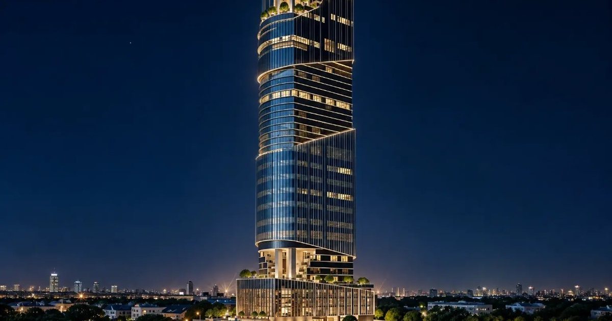 1970 Office Tower at night in Business Bay, Dubai
