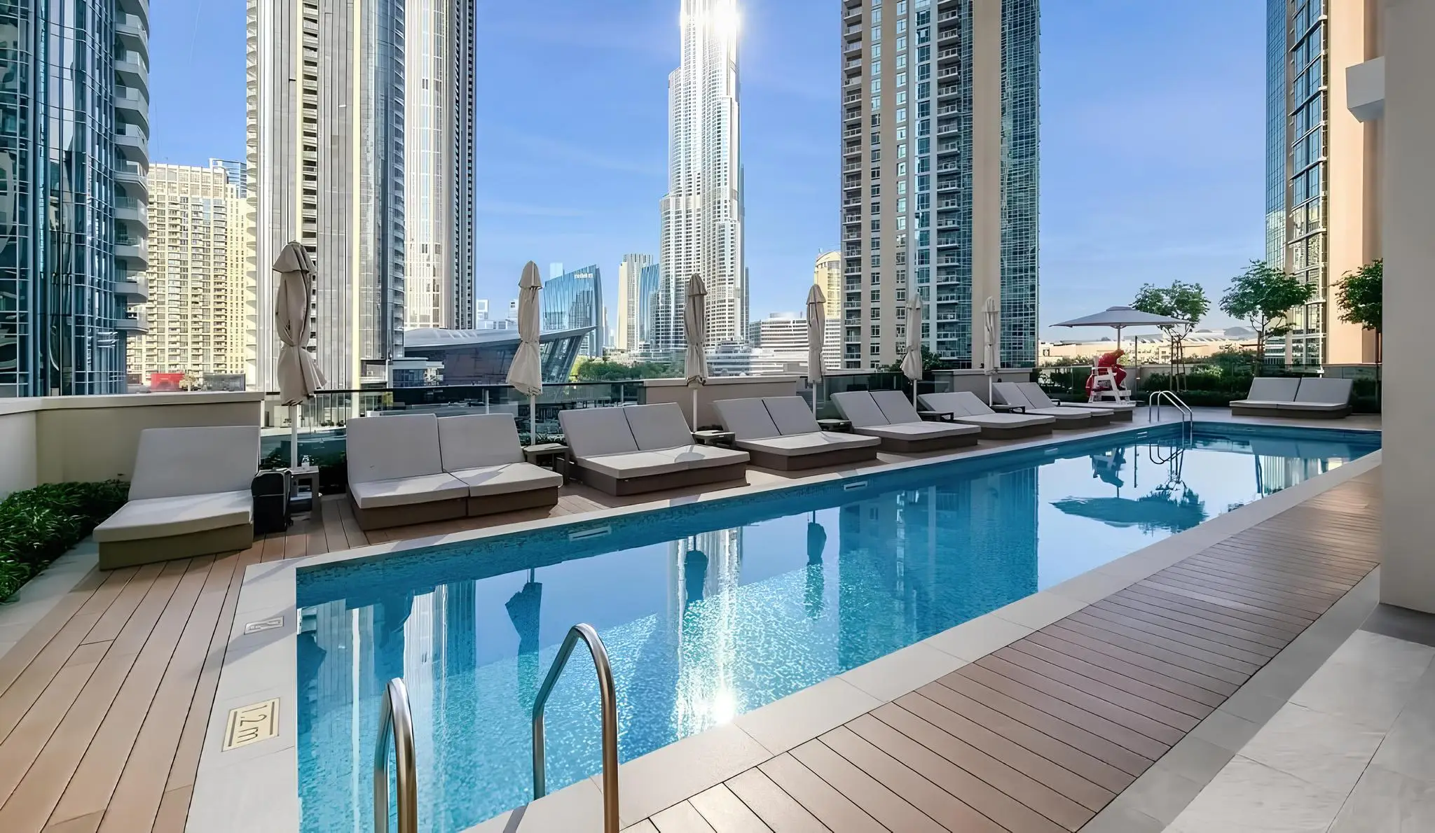 Act One Act Two resident swimming pool with Downtown Dubai views
