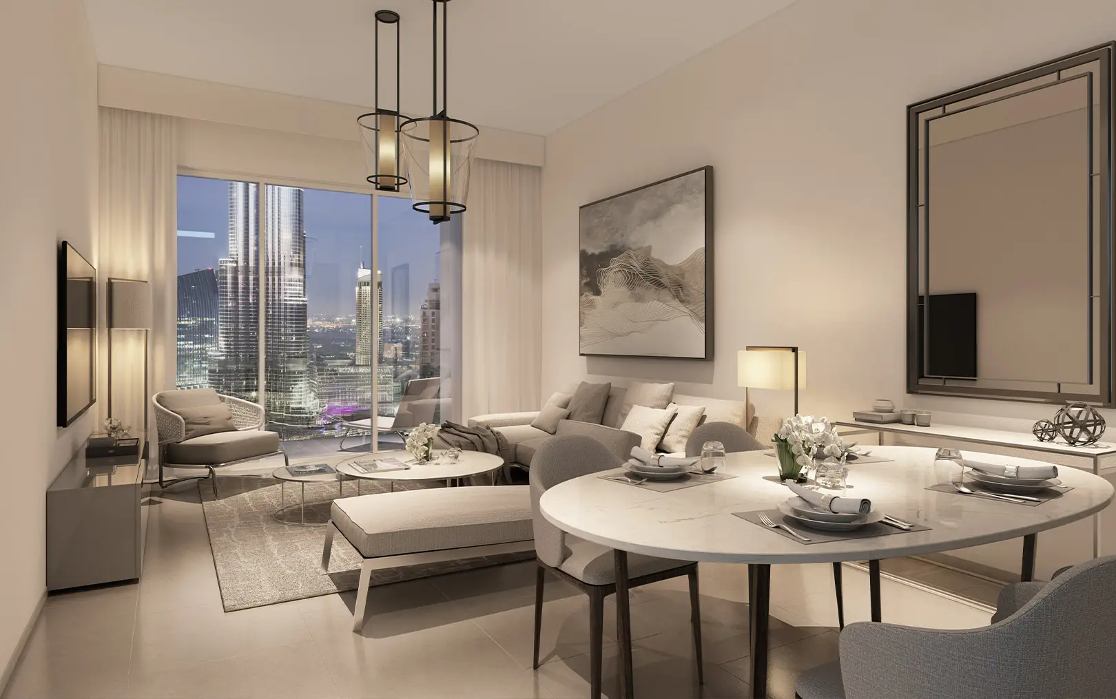 Act One Act Two contemporary apartment living and dining space