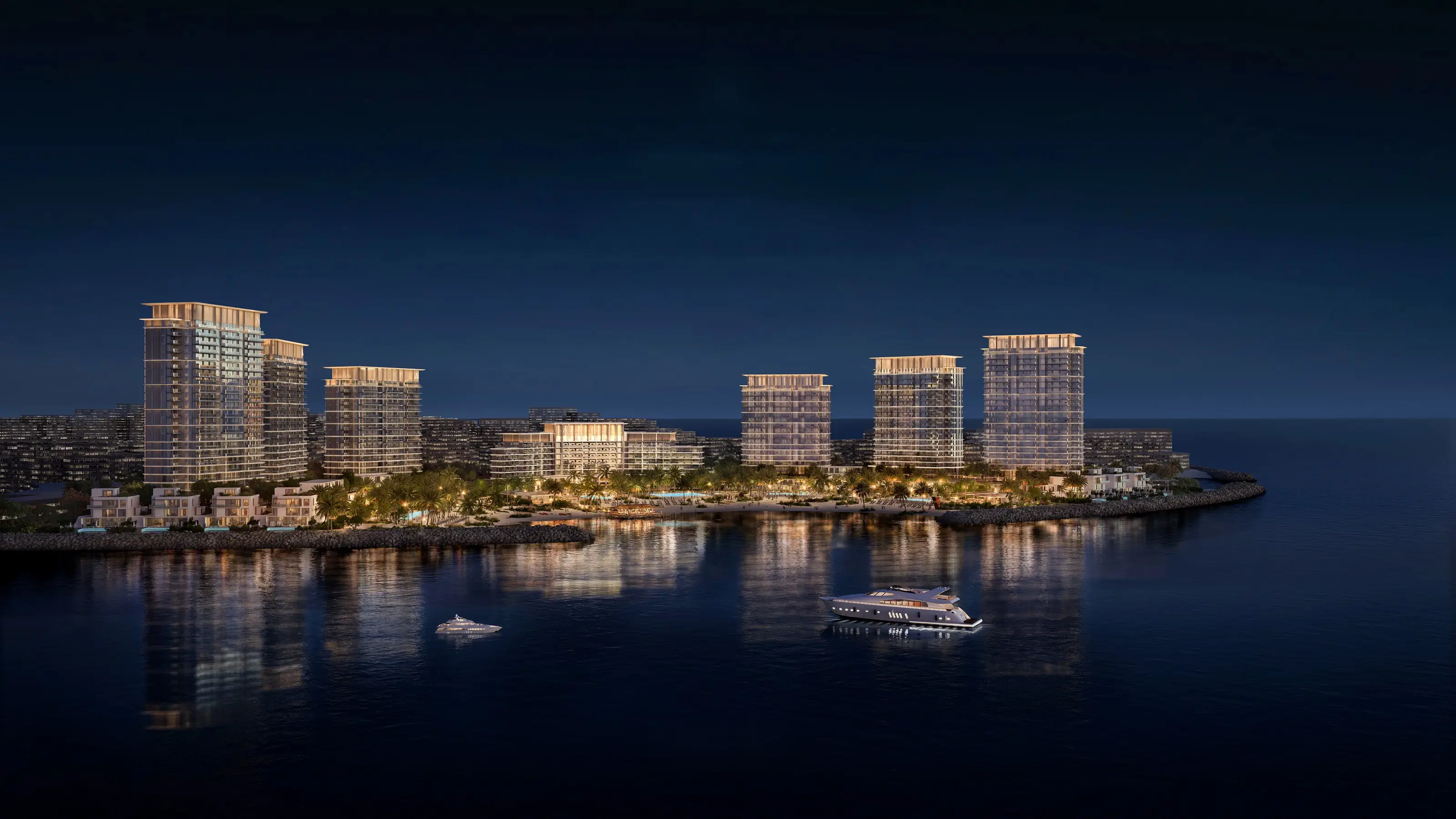 Address Residences Al Marjan resort community illuminated at night