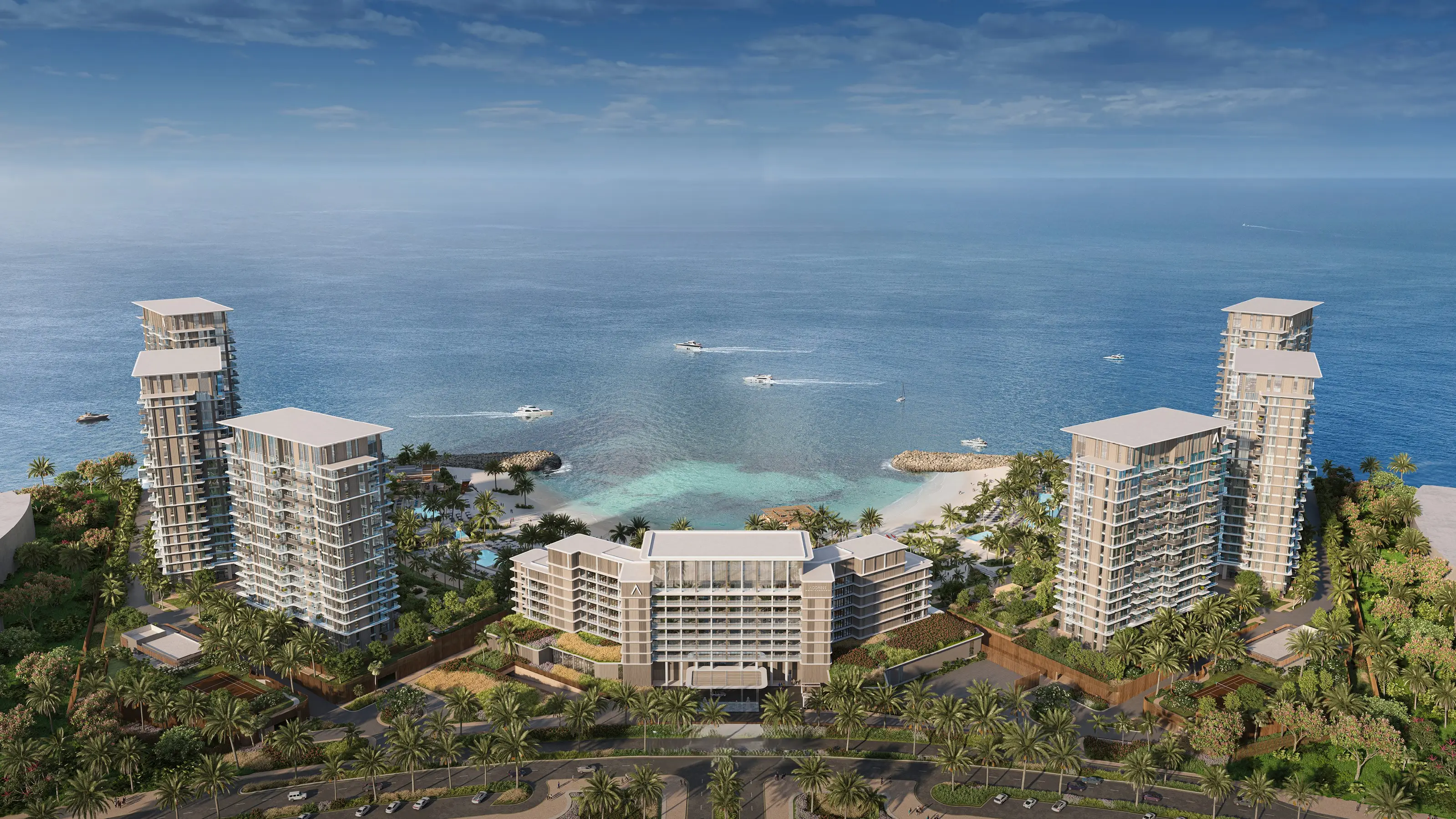 Address Residences Al Marjan Phase 1 open-plan living dining room and fitted kitchen