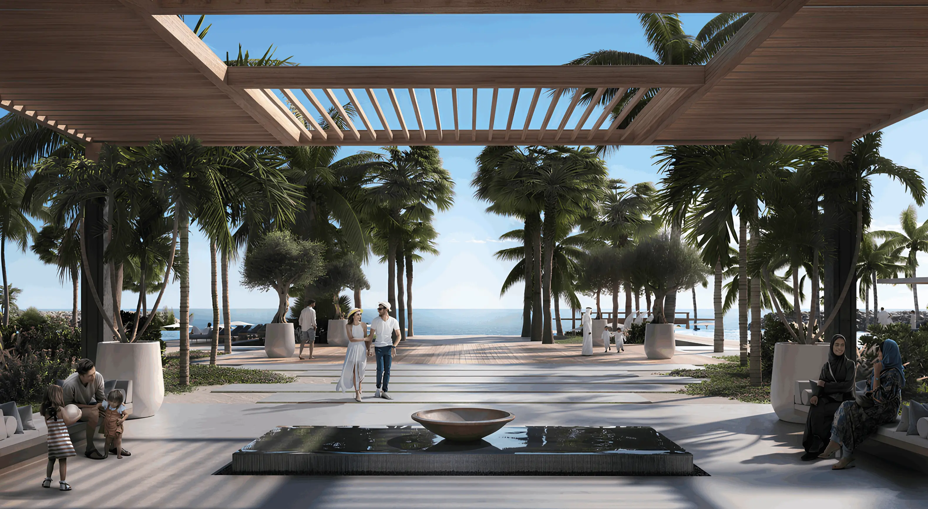 Address Residences Al Marjan arrival lounge opening toward the sea