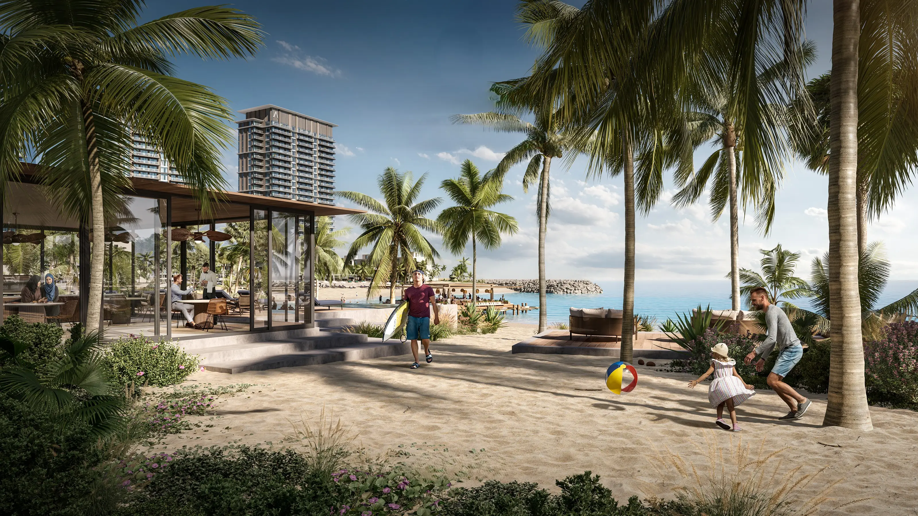 Beachfront dining and social terrace at Address Residences Al Marjan
