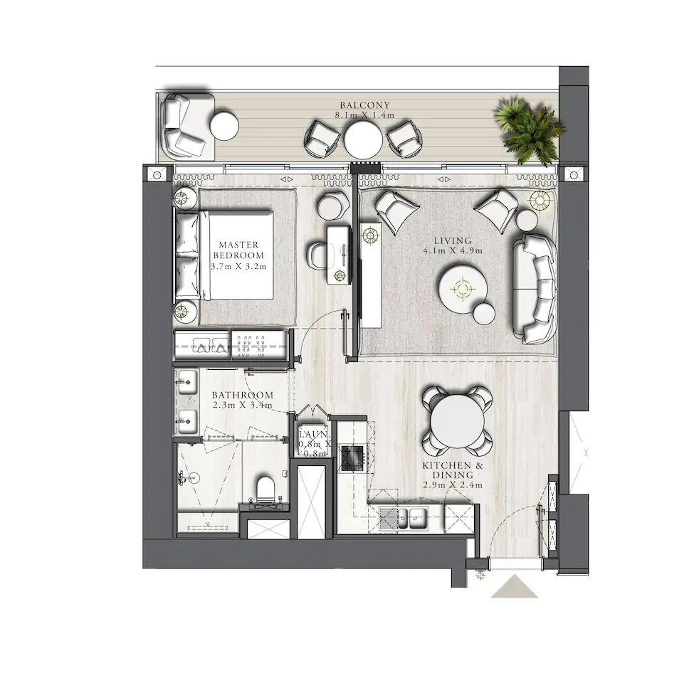 Address Residences The Bay one-bedroom apartment floor plan