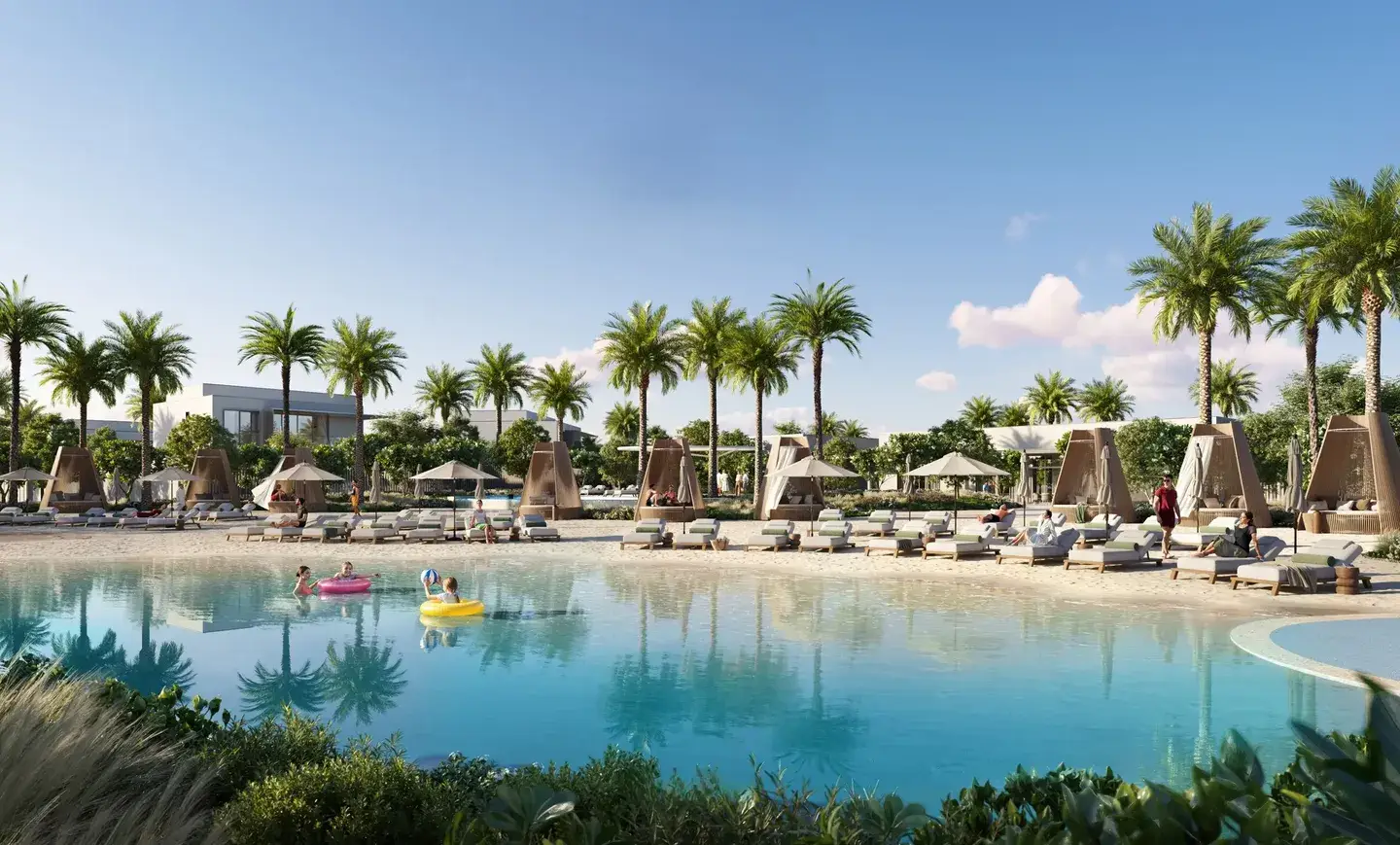 Artificial beach and cabanas at Address Villas Tierra