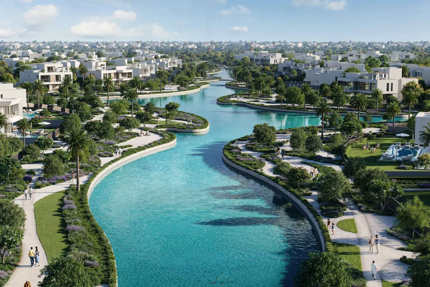 Aerial view of lagoons and villas at Address Villas Tierra