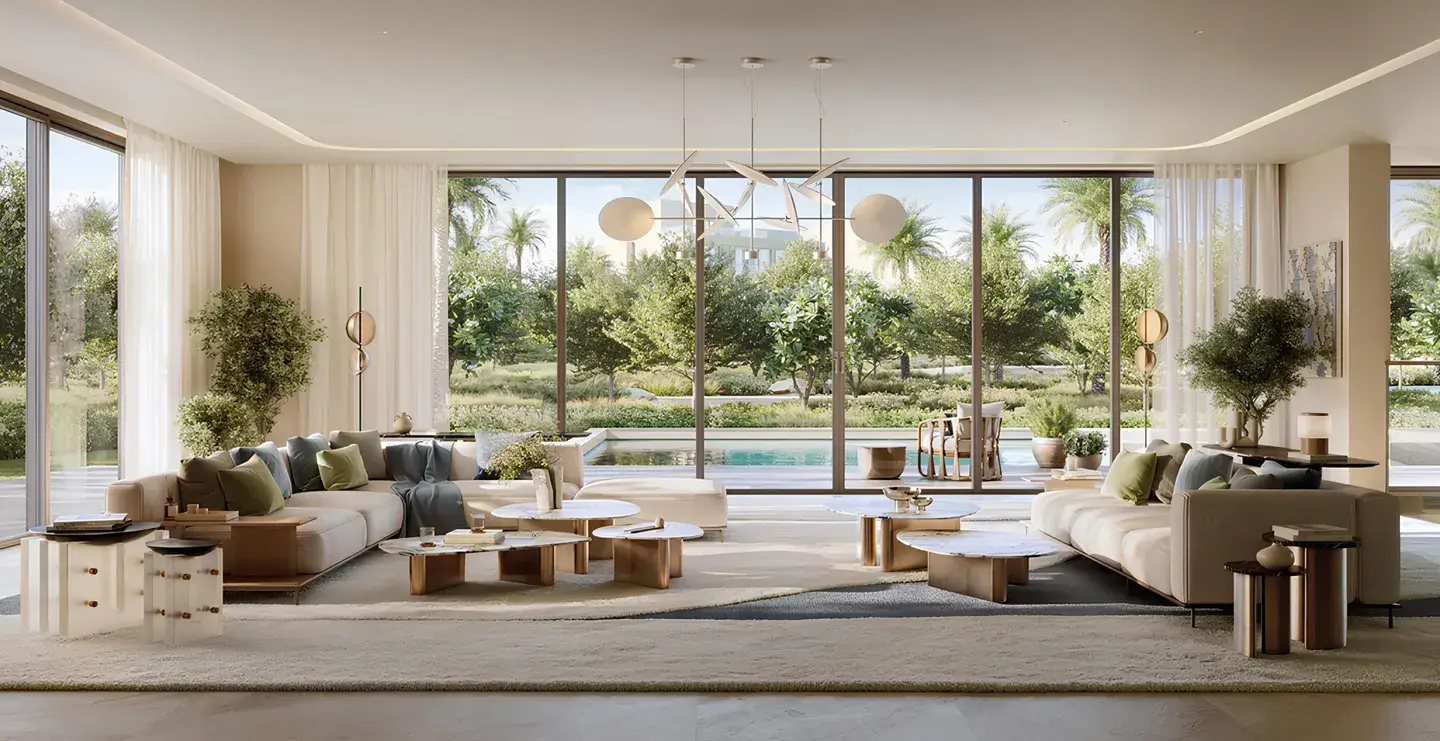 Villa living room with lagoon view at Address Villas Tierra