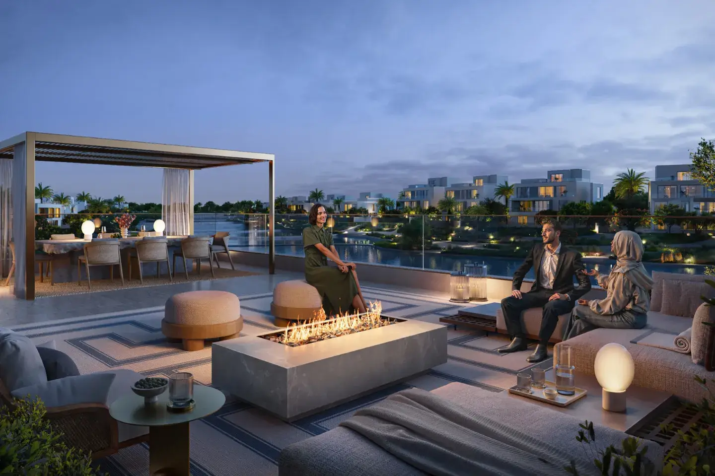 Rooftop terrace overlooking waterways at Address Villas Tierra