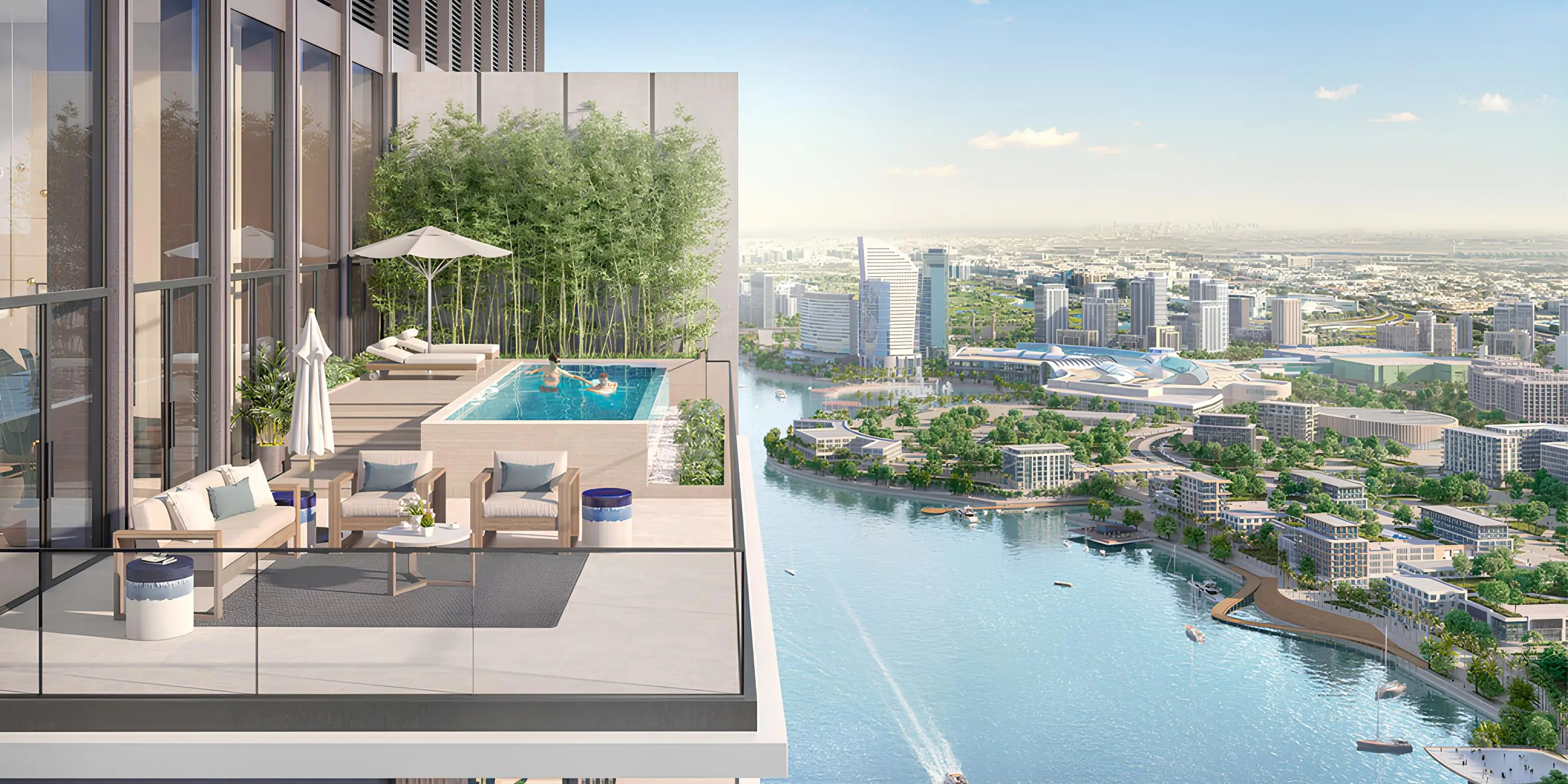 Aeon private terrace with plunge pool overlooking Dubai Creek Harbour