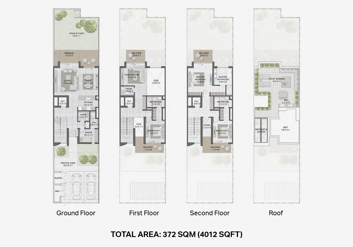 3-bedroom townhouse floor plan, 4,012 sqft, Villa Amalfi, Jumeirah Bay Island
