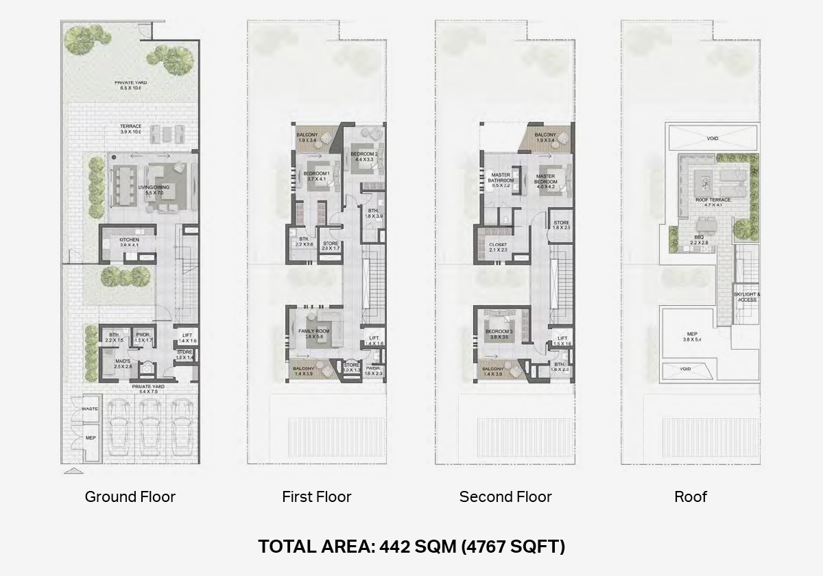 4-bedroom townhouse floor plan, 4,767 sqft, Villa Amalfi, Jumeirah Bay Island