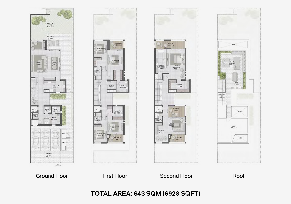 5-bedroom townhouse floor plan, 6,928 sqft, Villa Amalfi, Jumeirah Bay Island