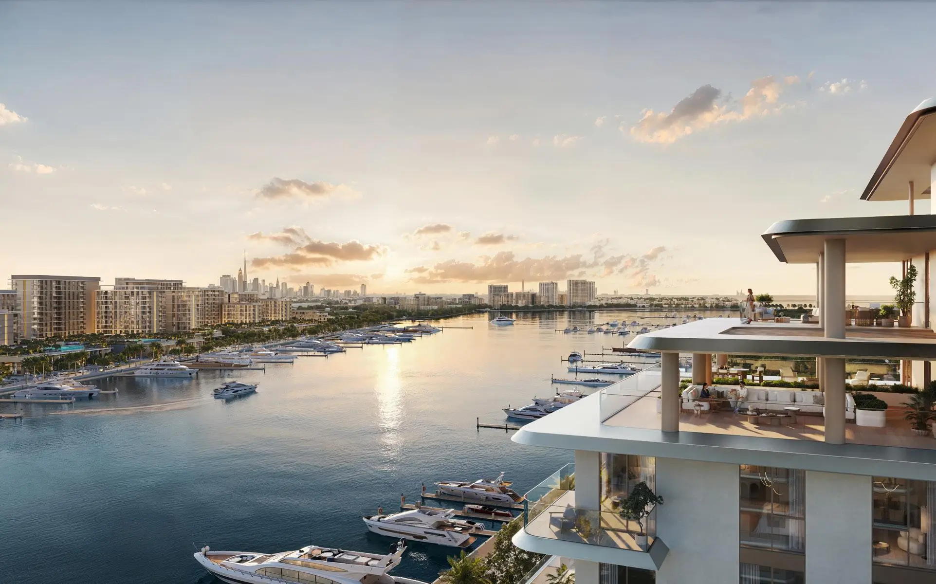 Aurea apartment living room with marina views