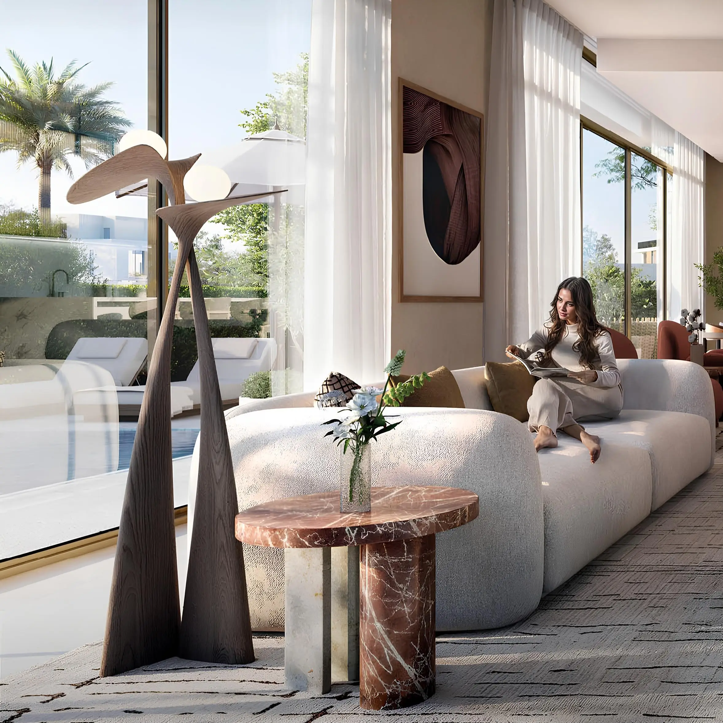 Avelia villa living room opening to the pool
