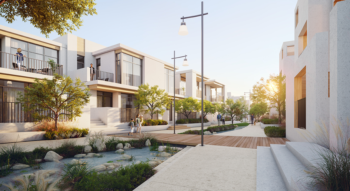 Bliss townhouse streetscape with French balconies