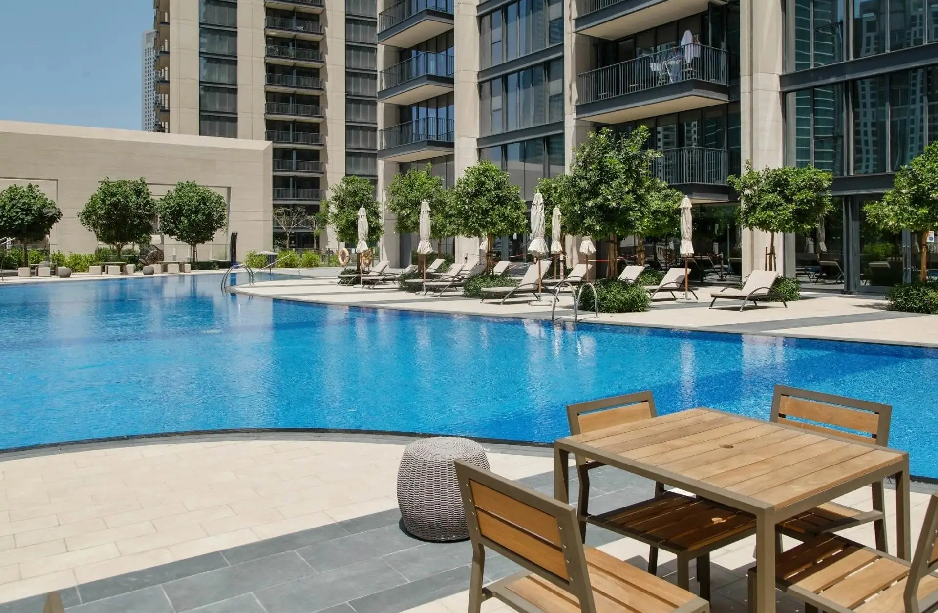 BLVD Heights resident swimming pool and landscaped deck