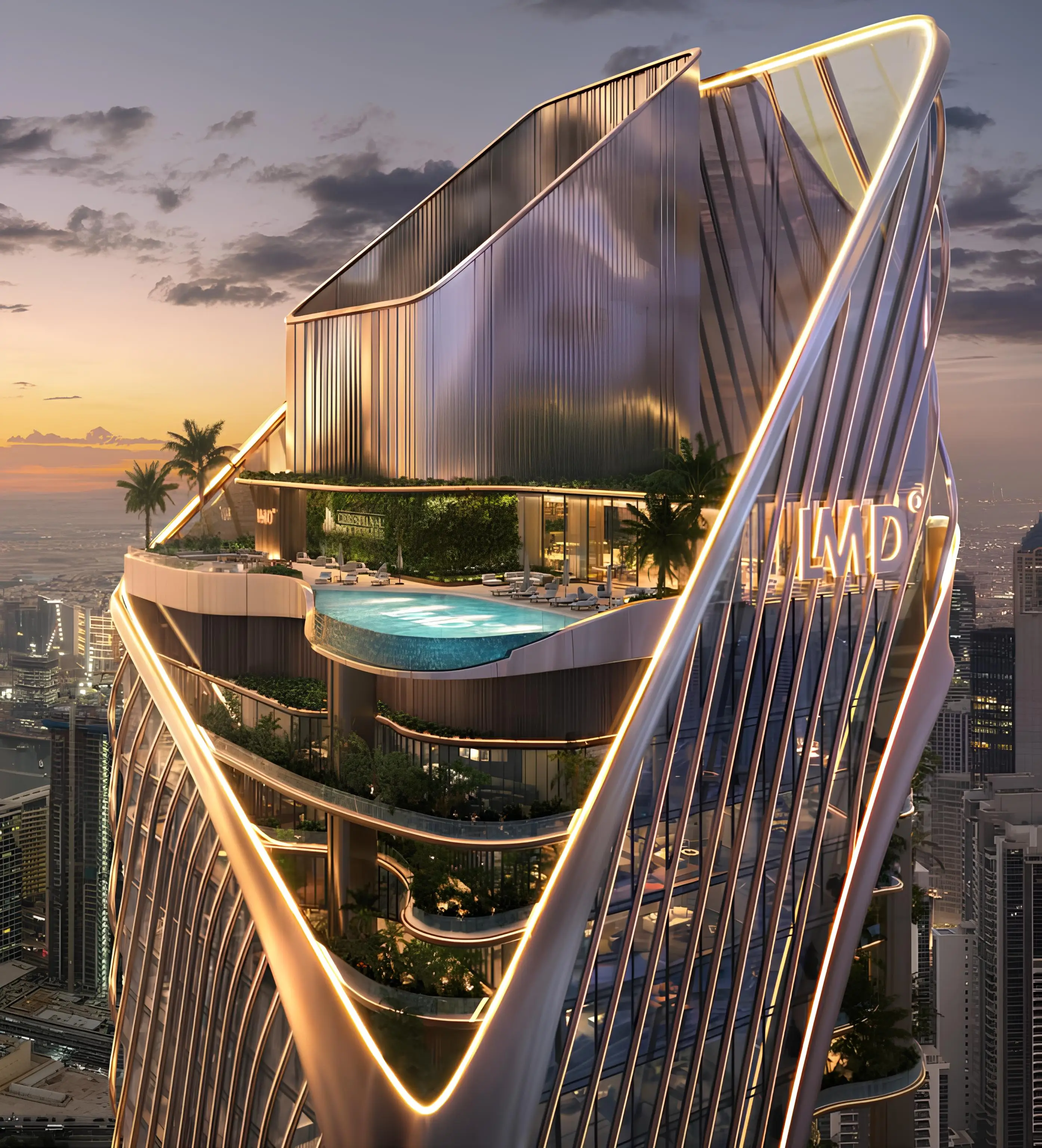 Infinity pool and wellness terraces at Christian A. Rockefeller Business Tower