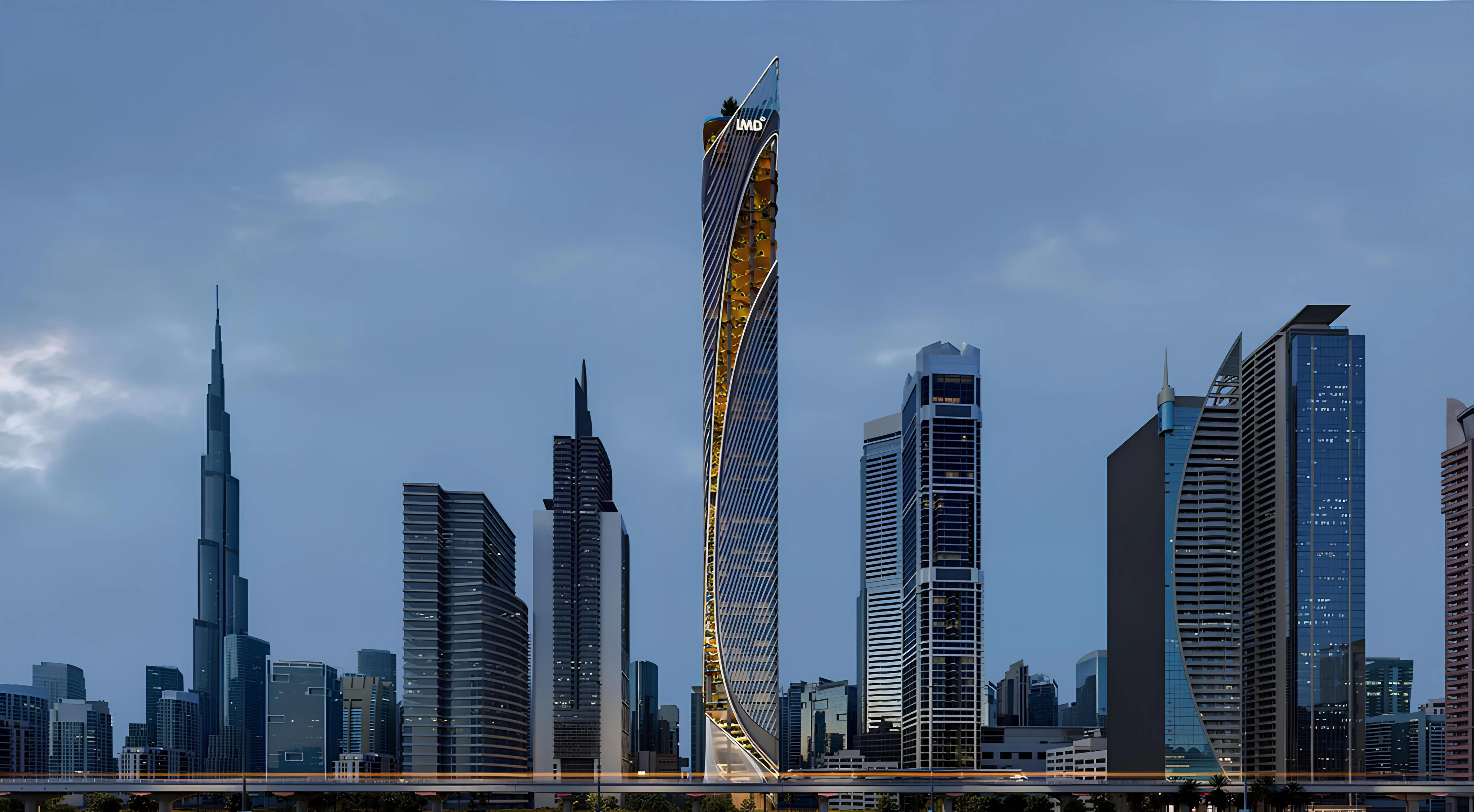 Christian A. Rockefeller Business Tower on the Sheikh Zayed Road skyline