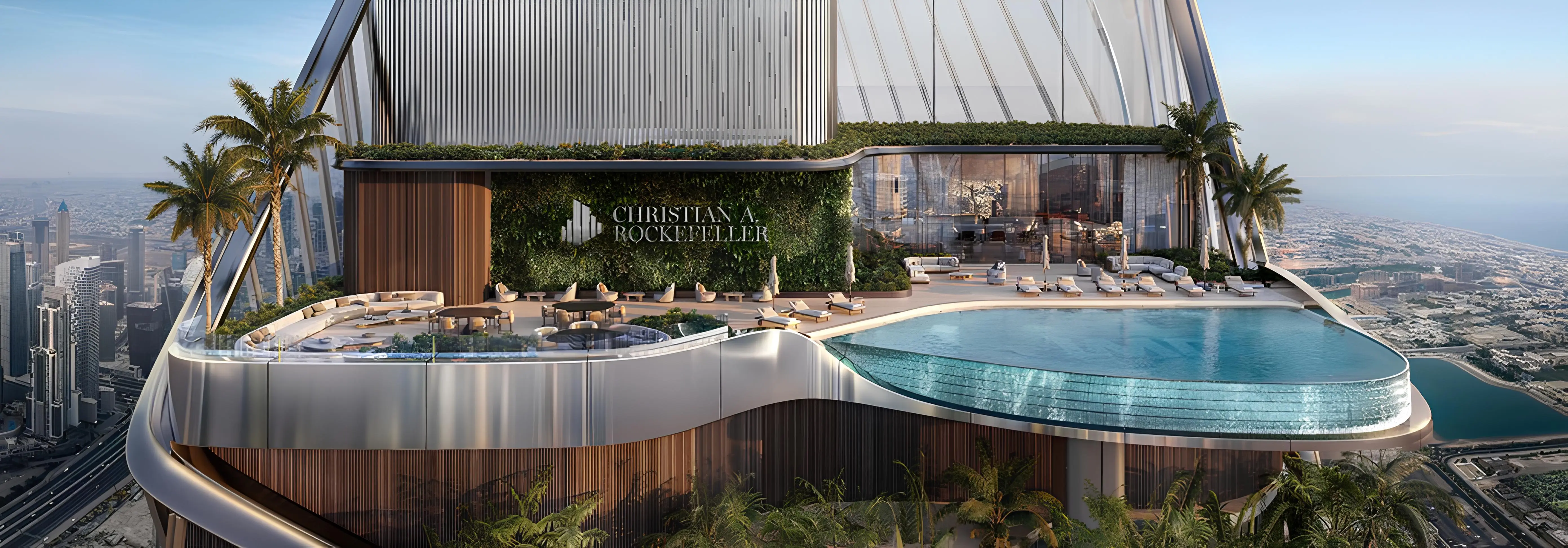 Sky pool and landscaped terrace at Christian A. Rockefeller Business Tower