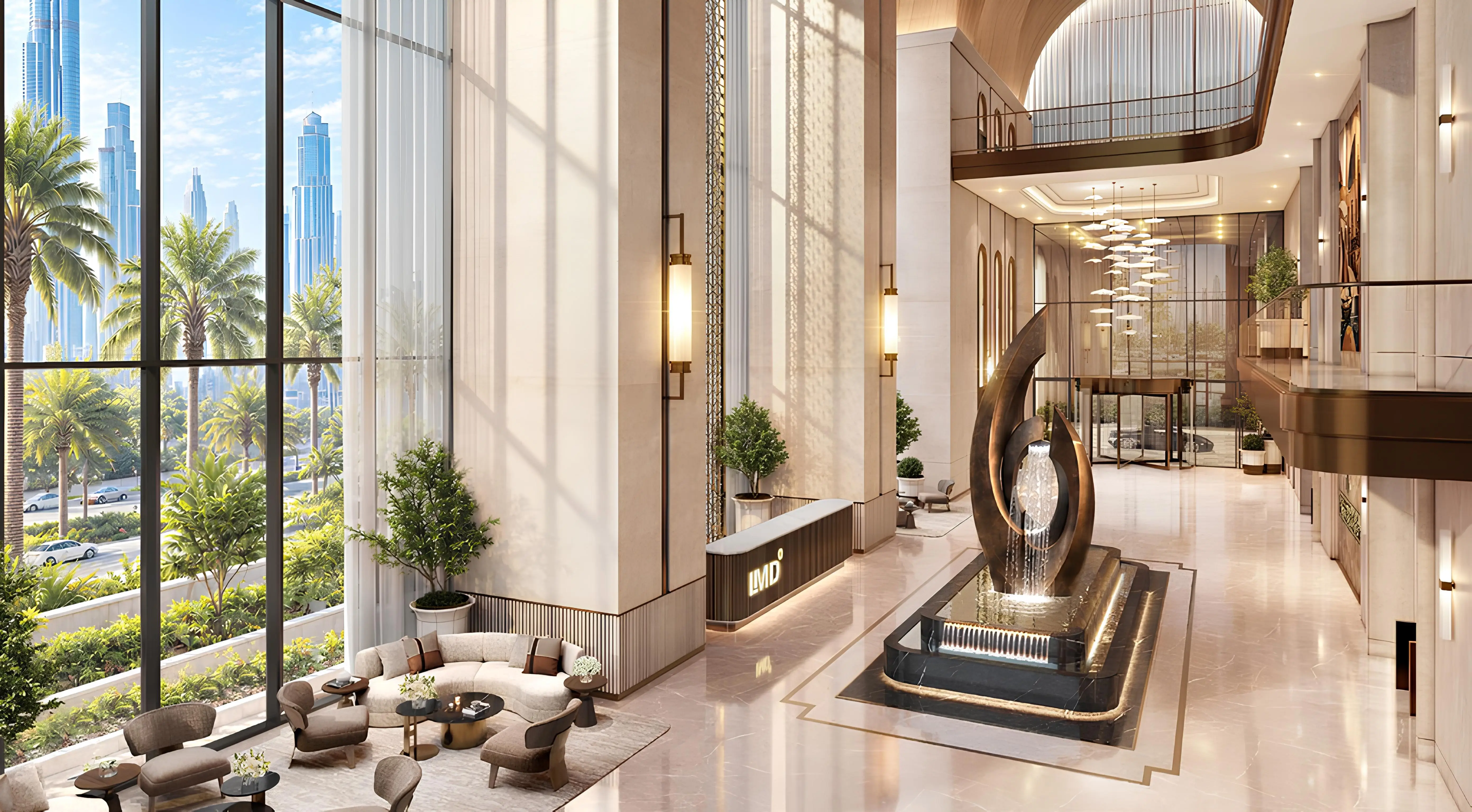 Triple-height arrival lobby at Christian A. Rockefeller Business Tower