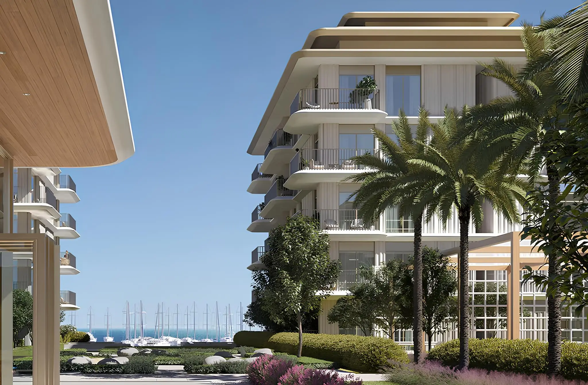 Clearpoint landscaped residential buildings and marina promenade