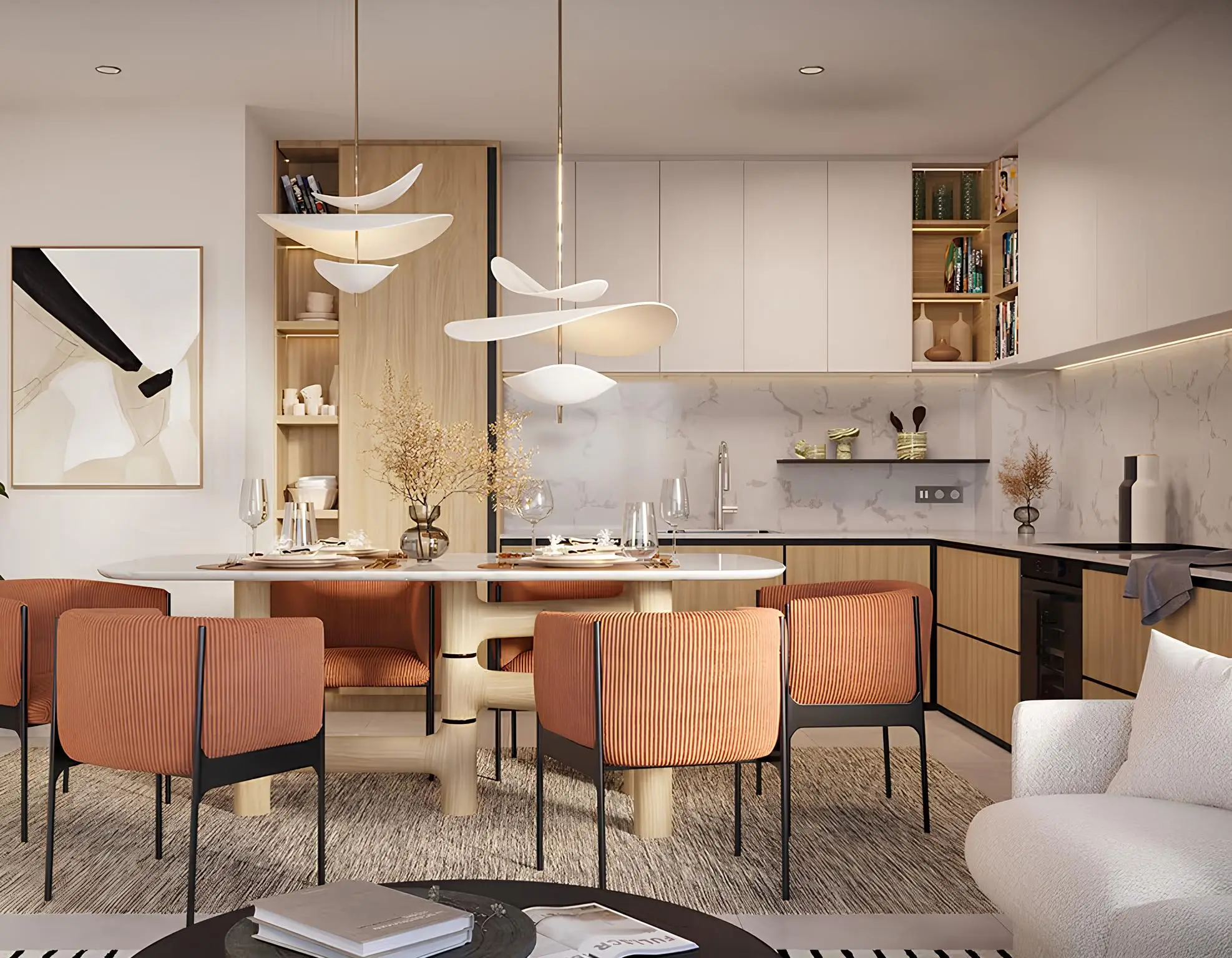 Clearpoint apartment dining room and fitted kitchen