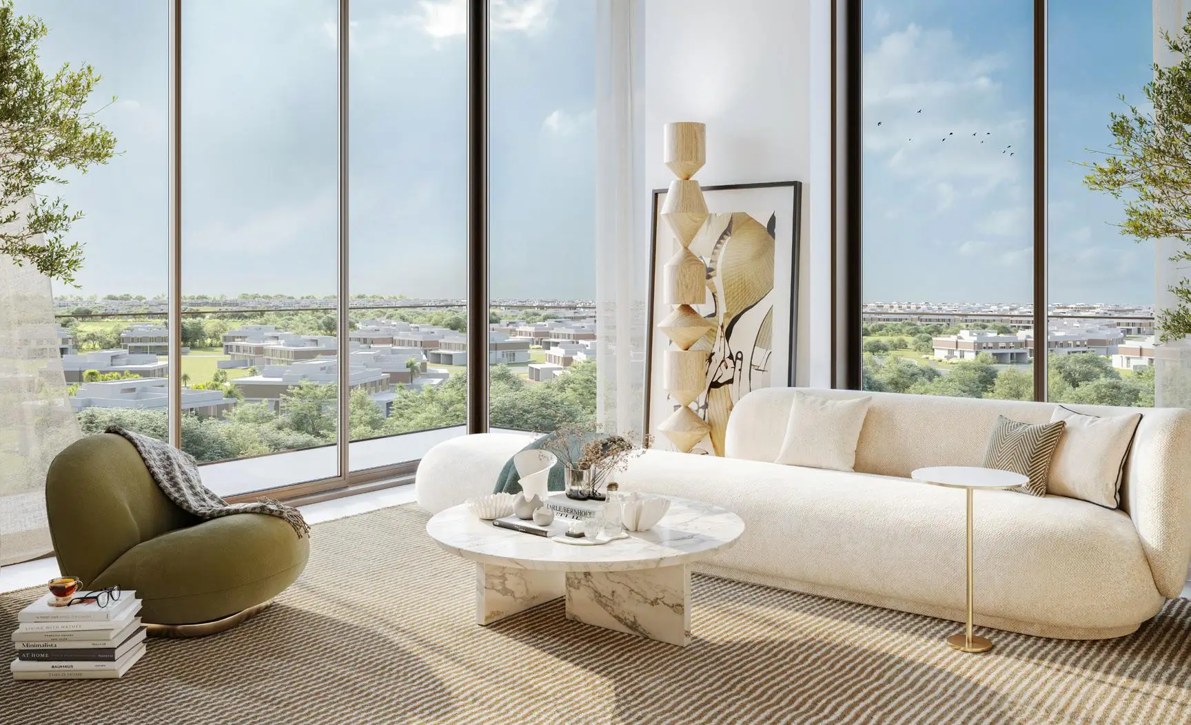 Club Place apartment living room with panoramic glazing
