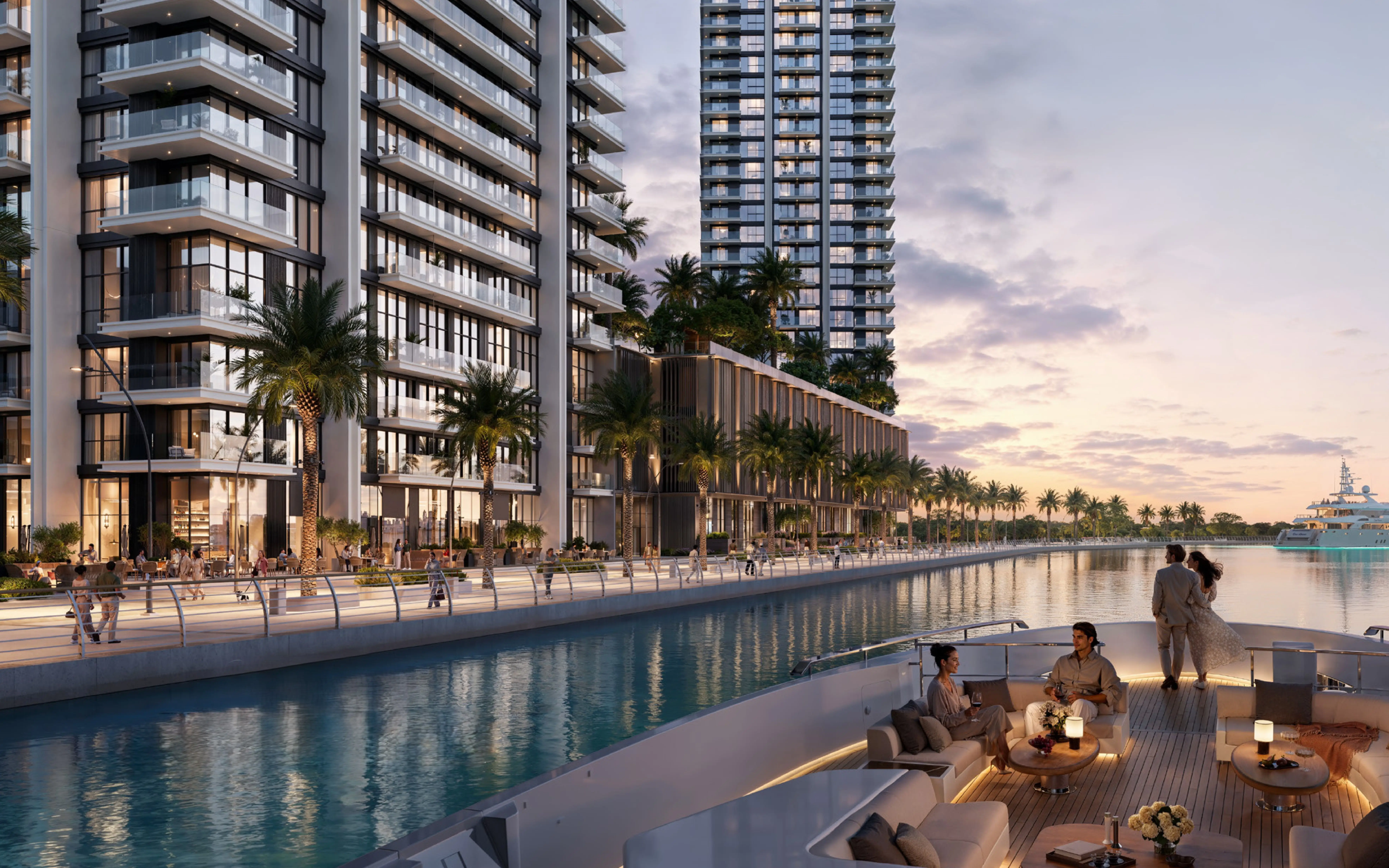 Creek Bay towers beside the waterfront promenade
