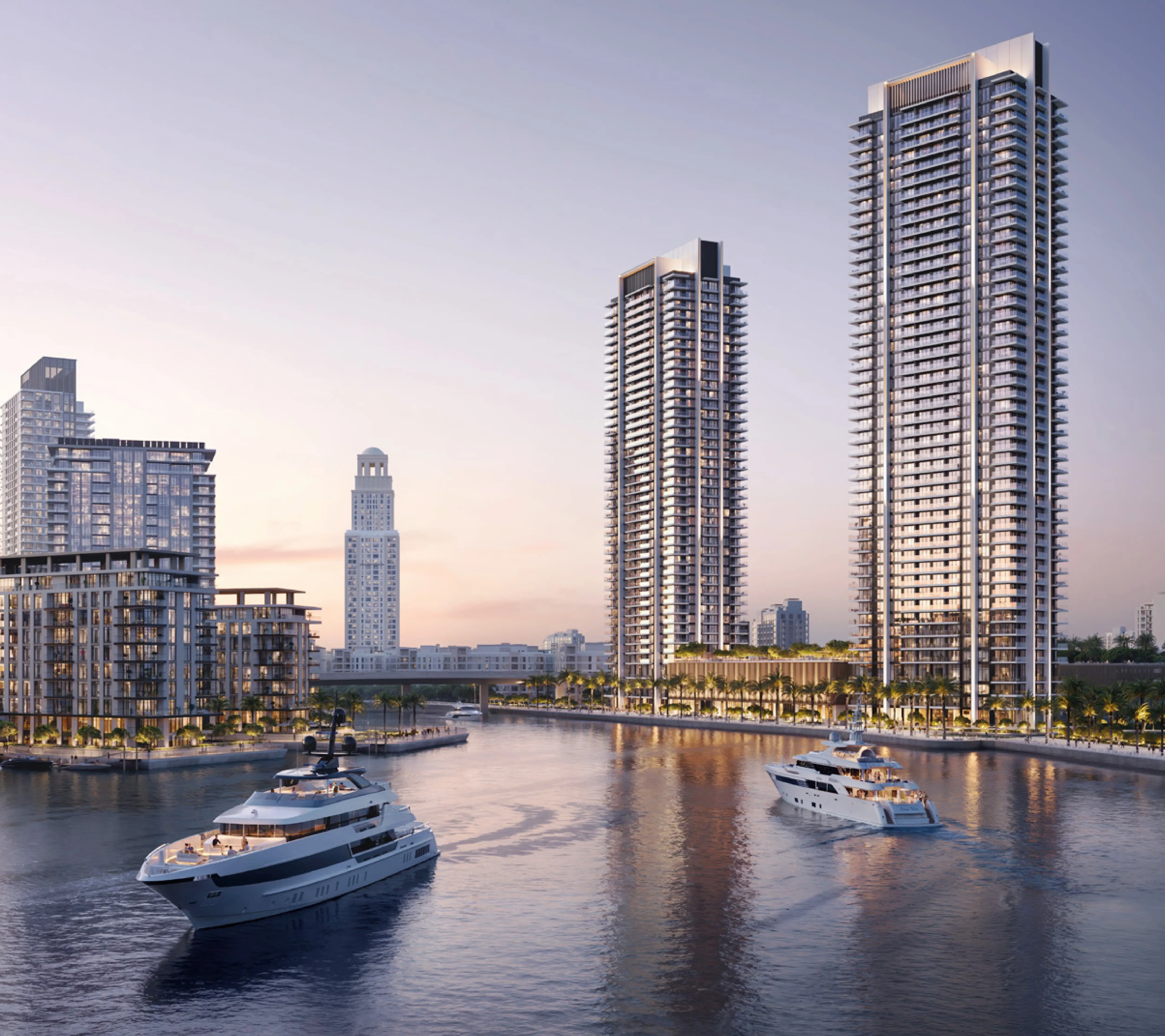 Creek Bay twin towers overlooking the harbour and yachts