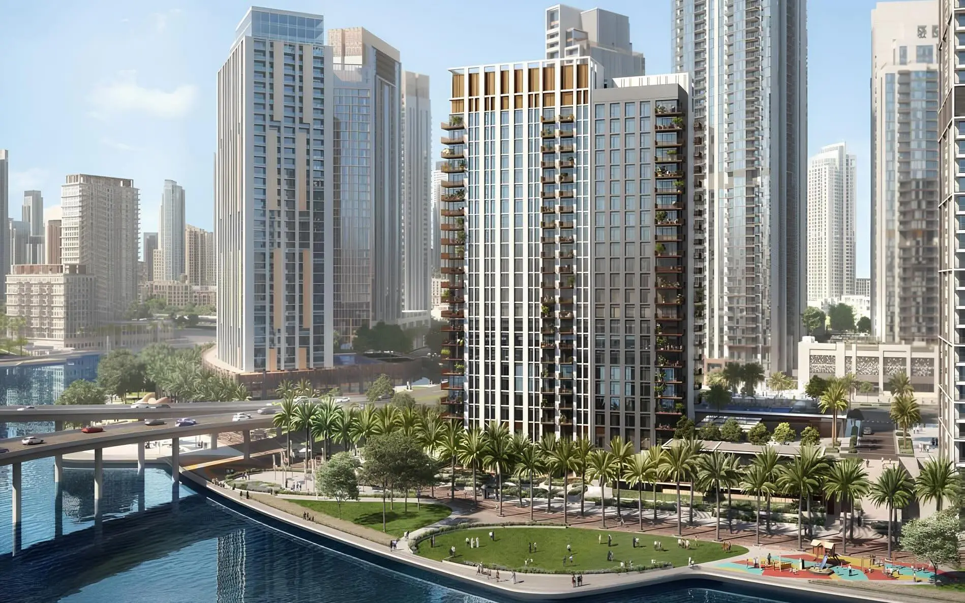 Creek Crescent tower overlooking Central Park and the waterway