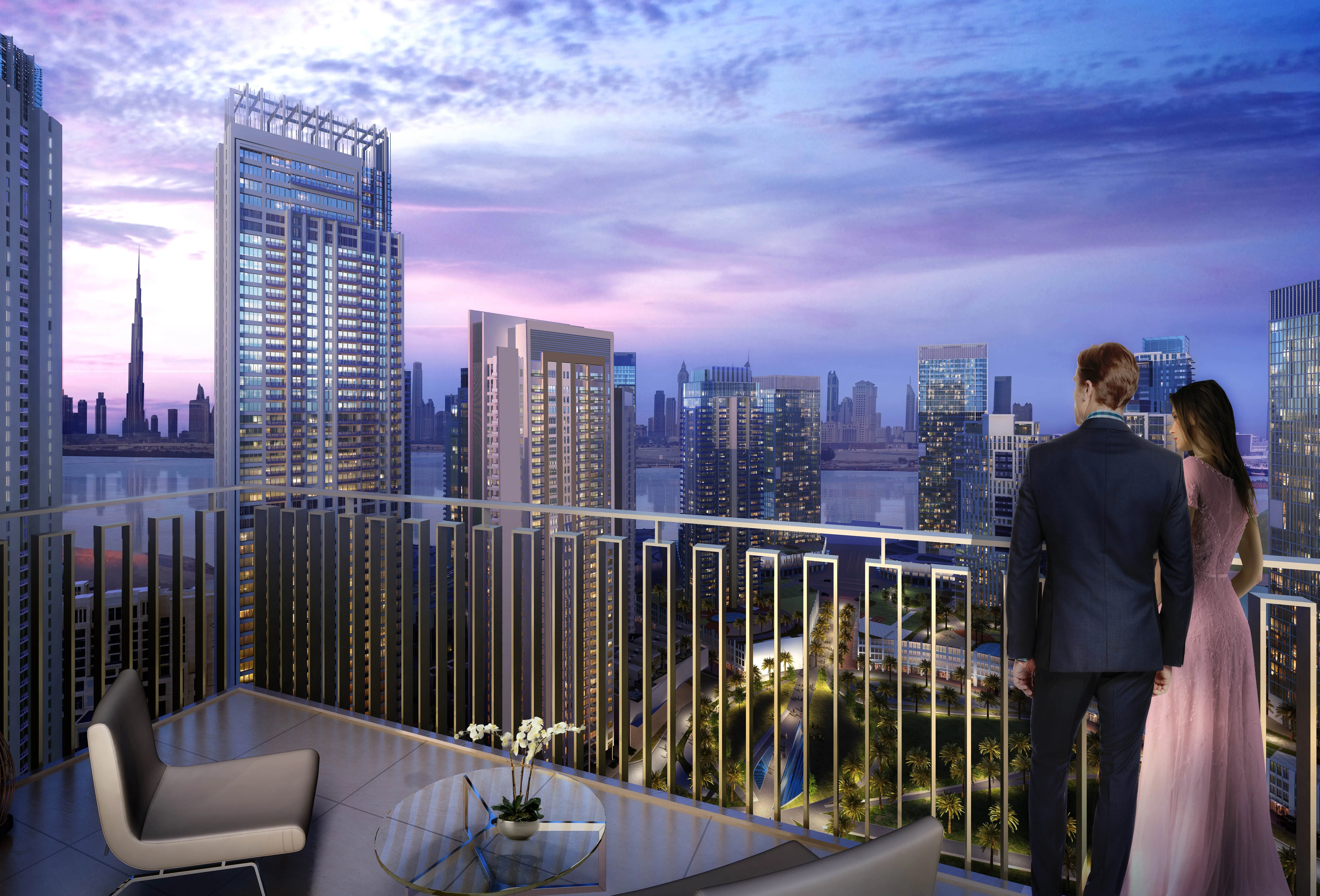 Creek Gate balcony view towards the Dubai skyline