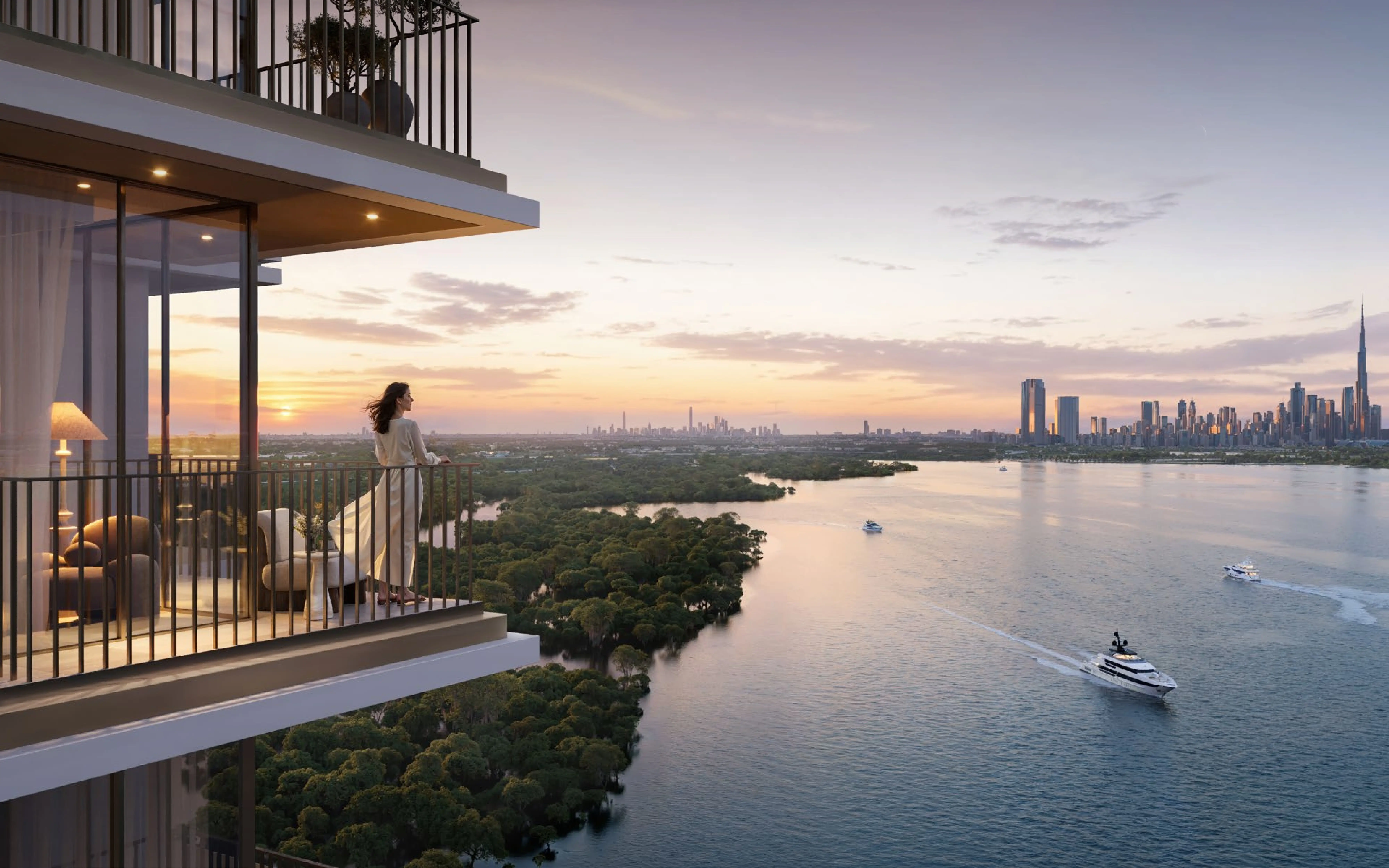 Creek Haven balcony overlooking the creek and Downtown Dubai skyline