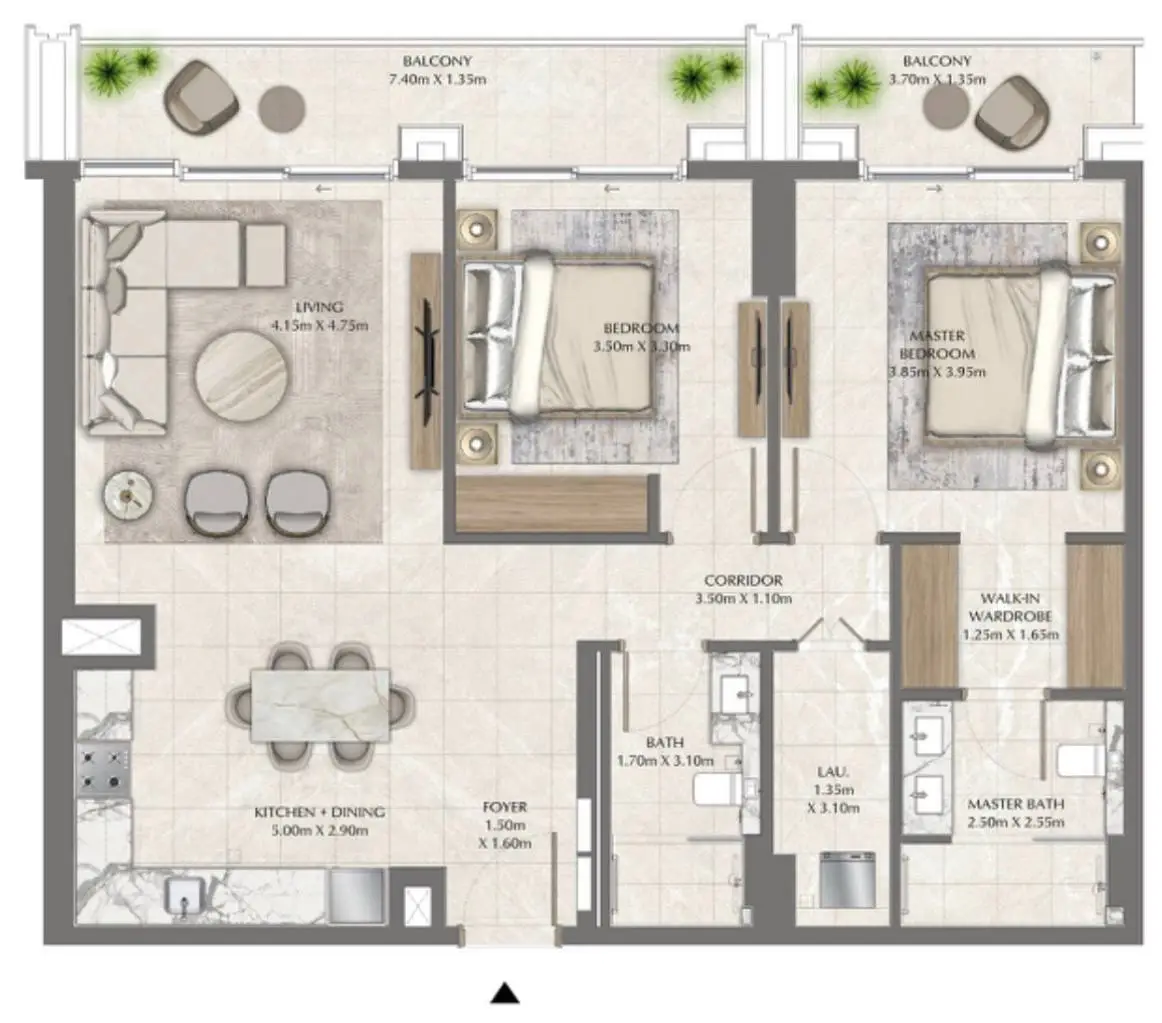 Creek Waters 2 two-bedroom apartment floor plan