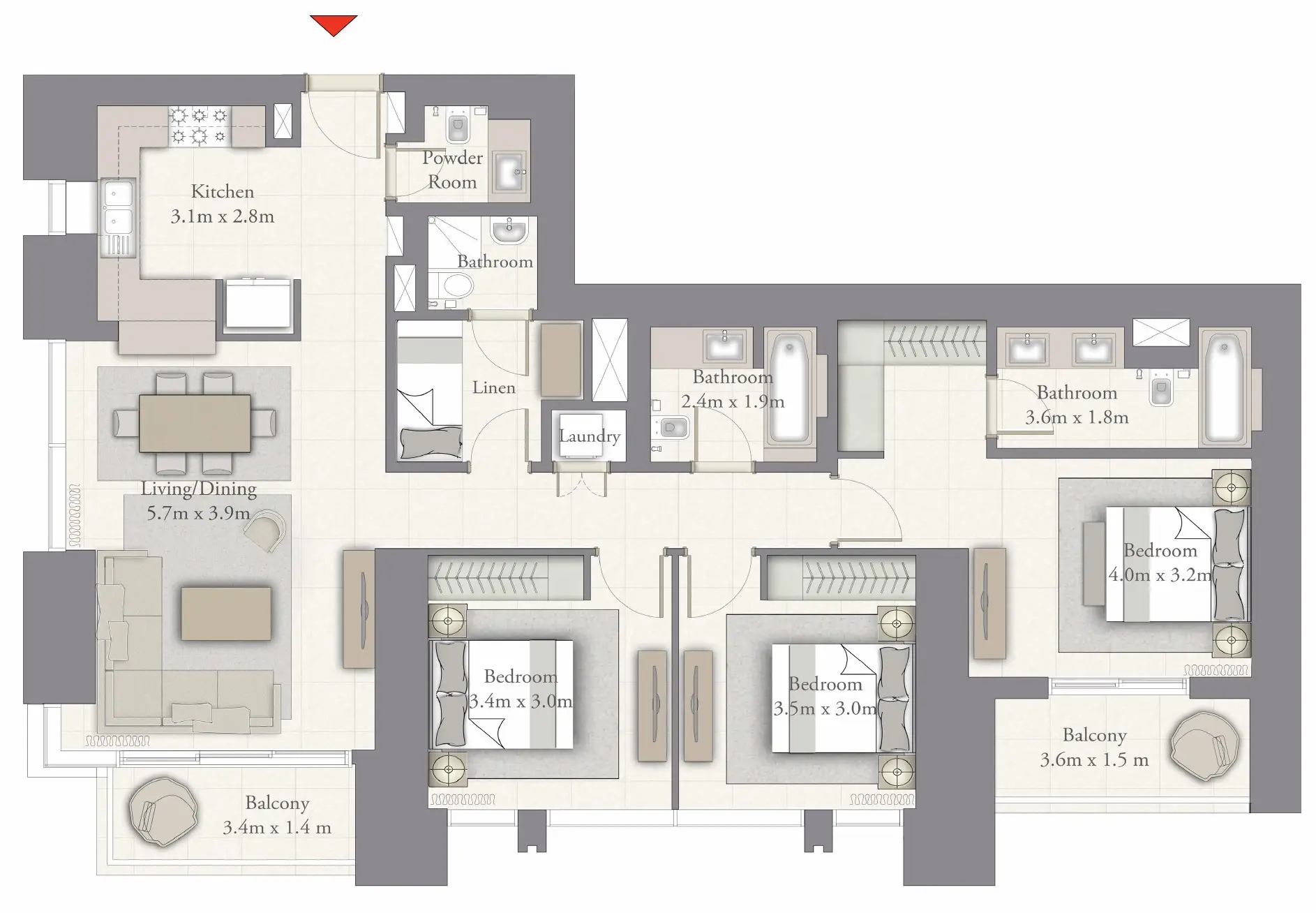 Creekside 18 three-bedroom apartment floor plan