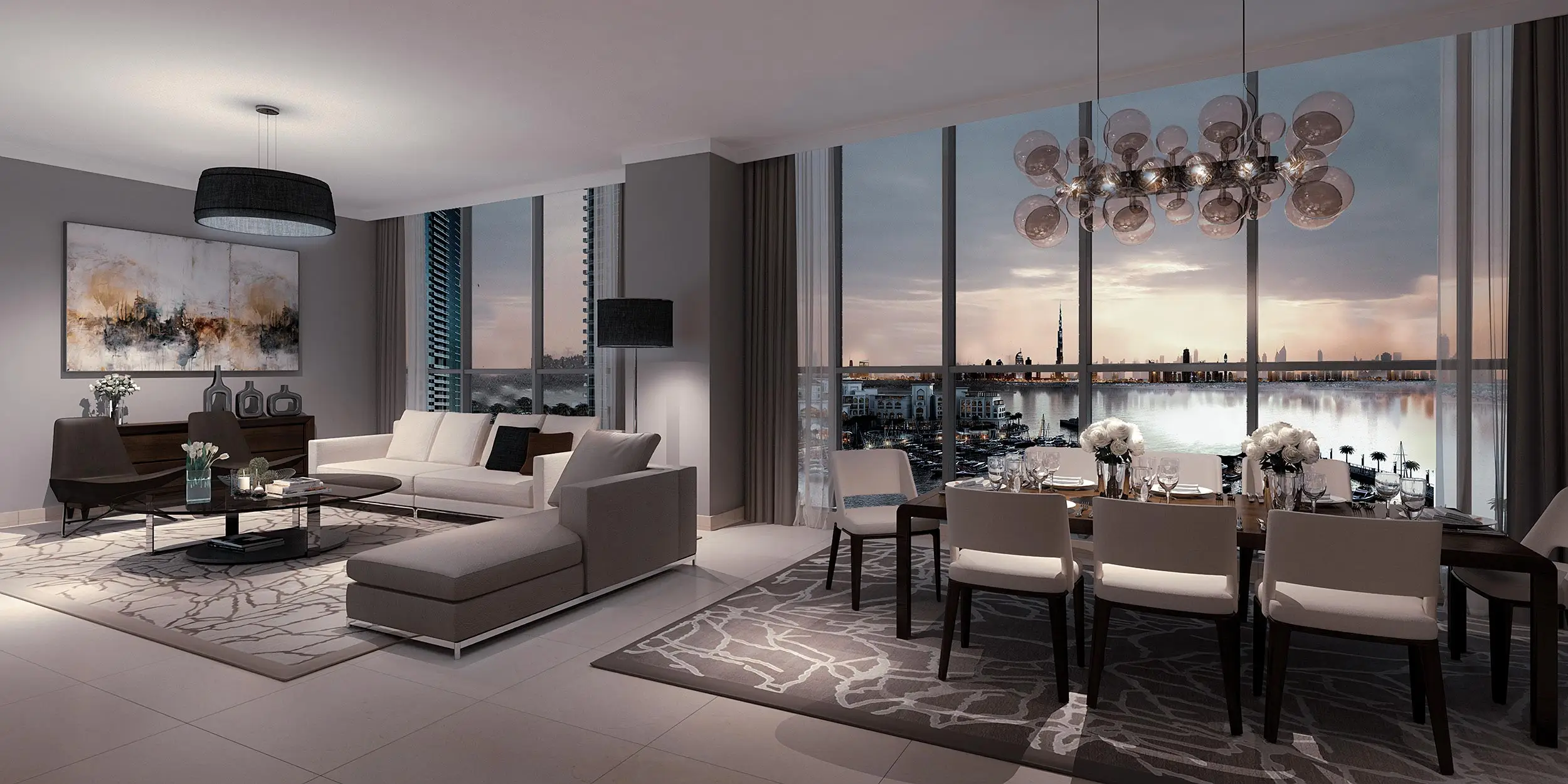 Six Dubai Creek Residences towers along the waterfront