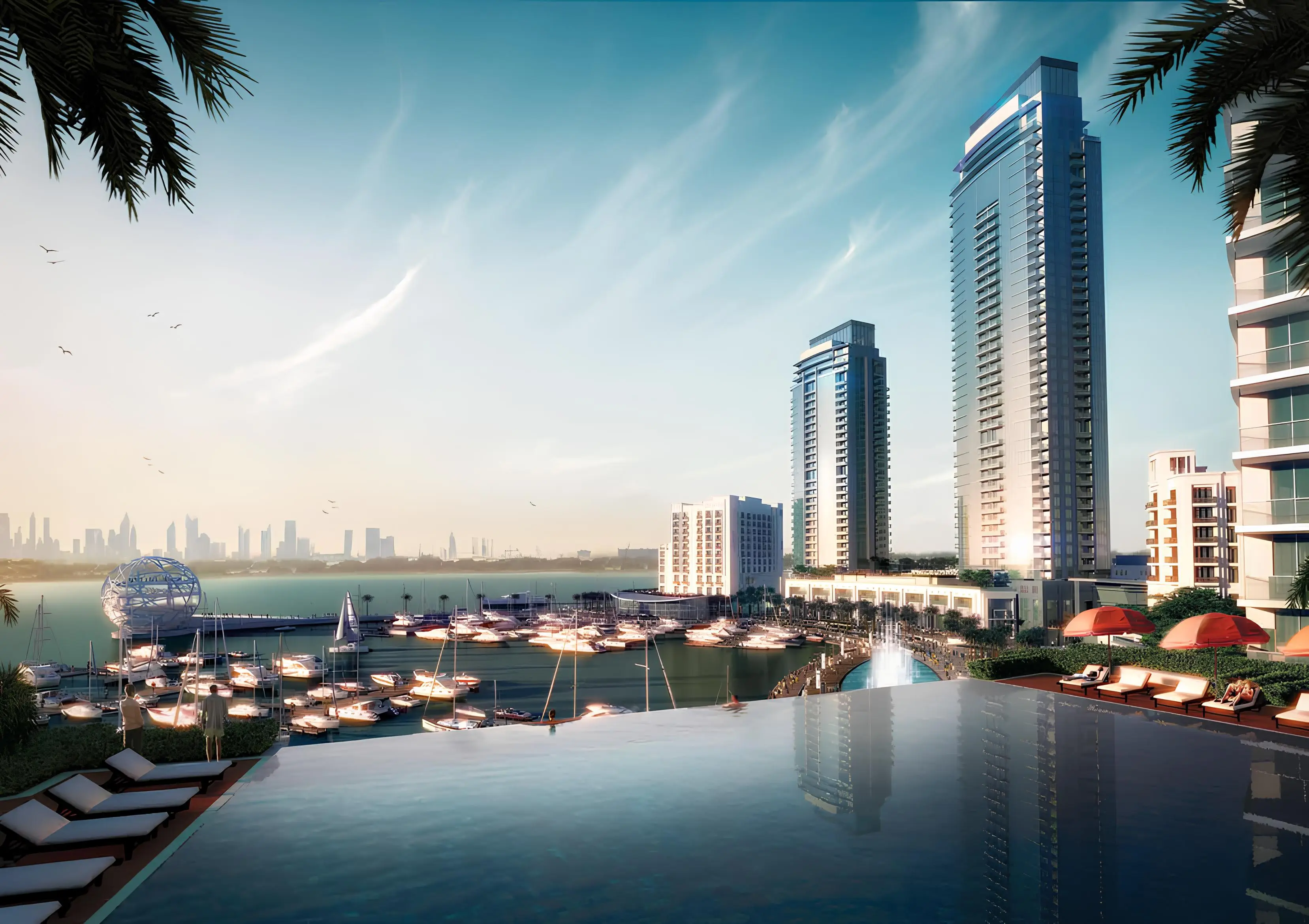 Dubai Creek Residences bedroom with panoramic glazing