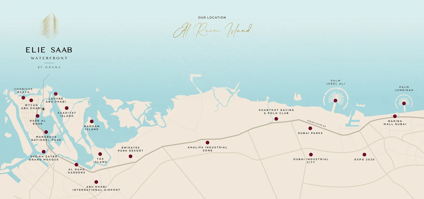 Official brochure map of Elie Saab Waterfront by Ohana on Al Reem Island, Abu Dhabi