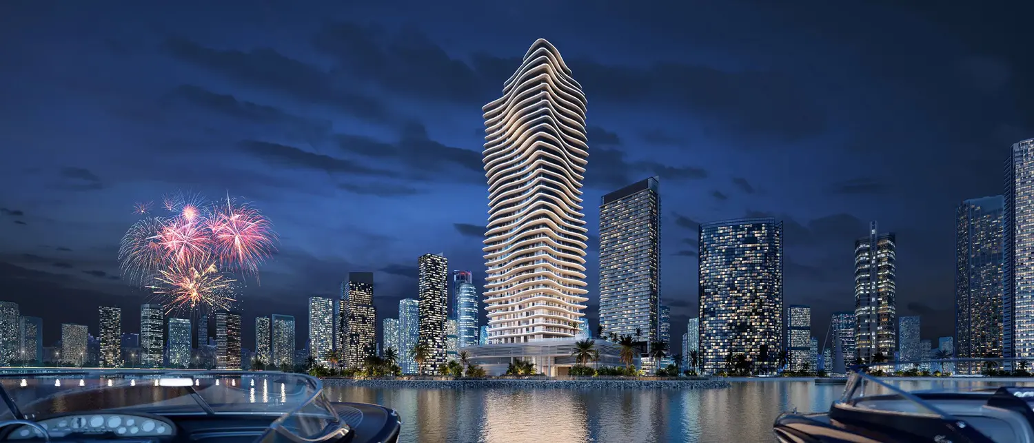 Elie Saab Waterfront by Ohana at night on Al Reem Island
