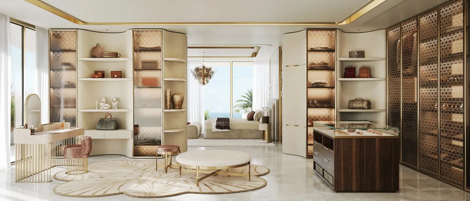 Walk-in dressing room at Elie Saab Waterfront by Ohana with a sea-facing sitting room