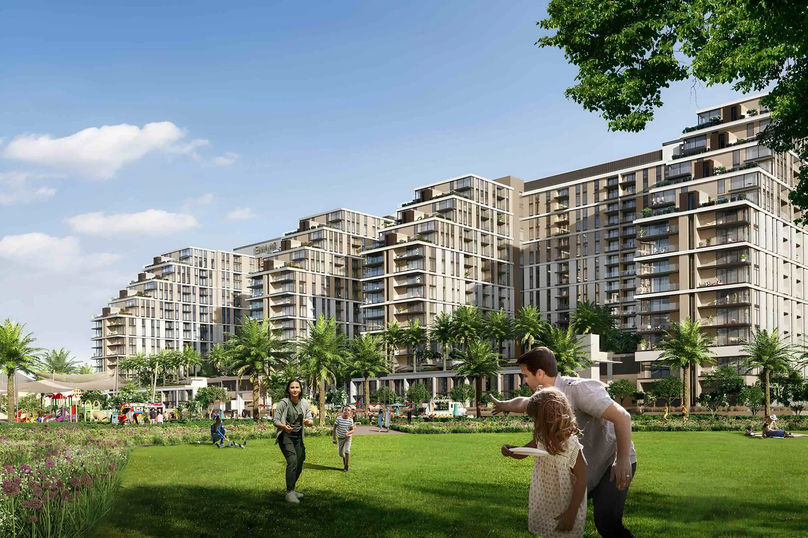 Elvira family residences facing the Dubai Hills Park lawn