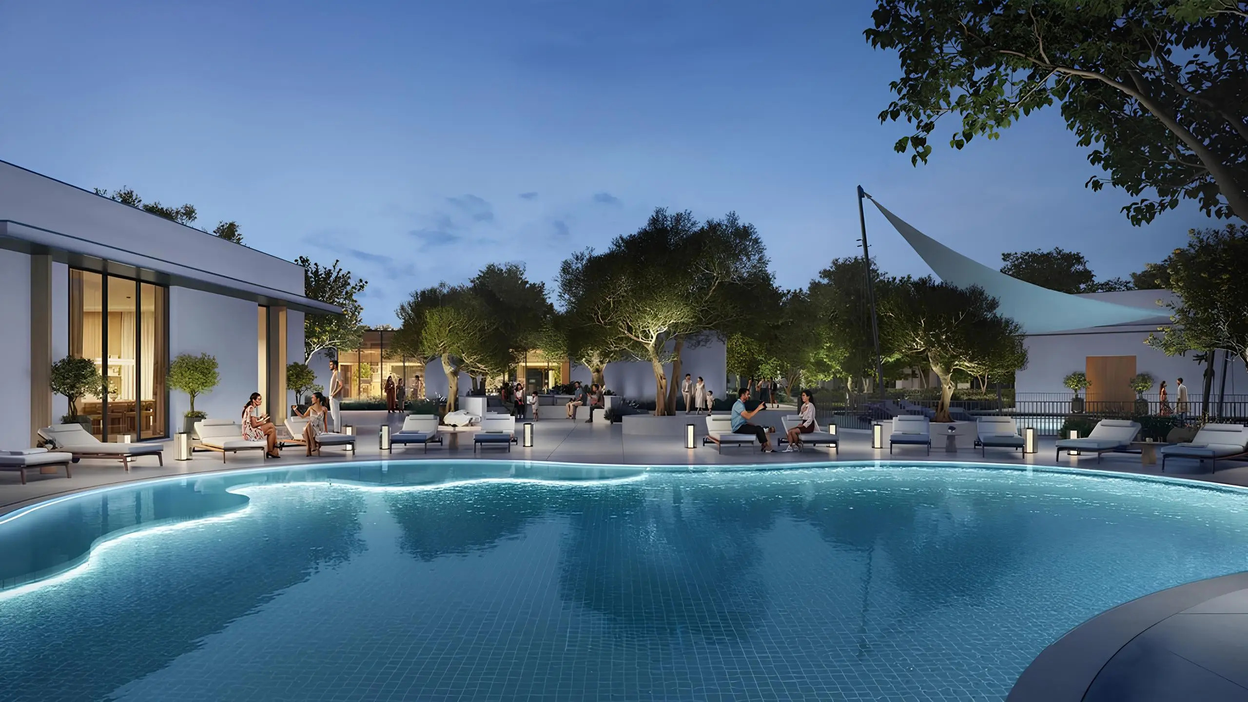 Landscaped community swimming pool at Alva at The Valley