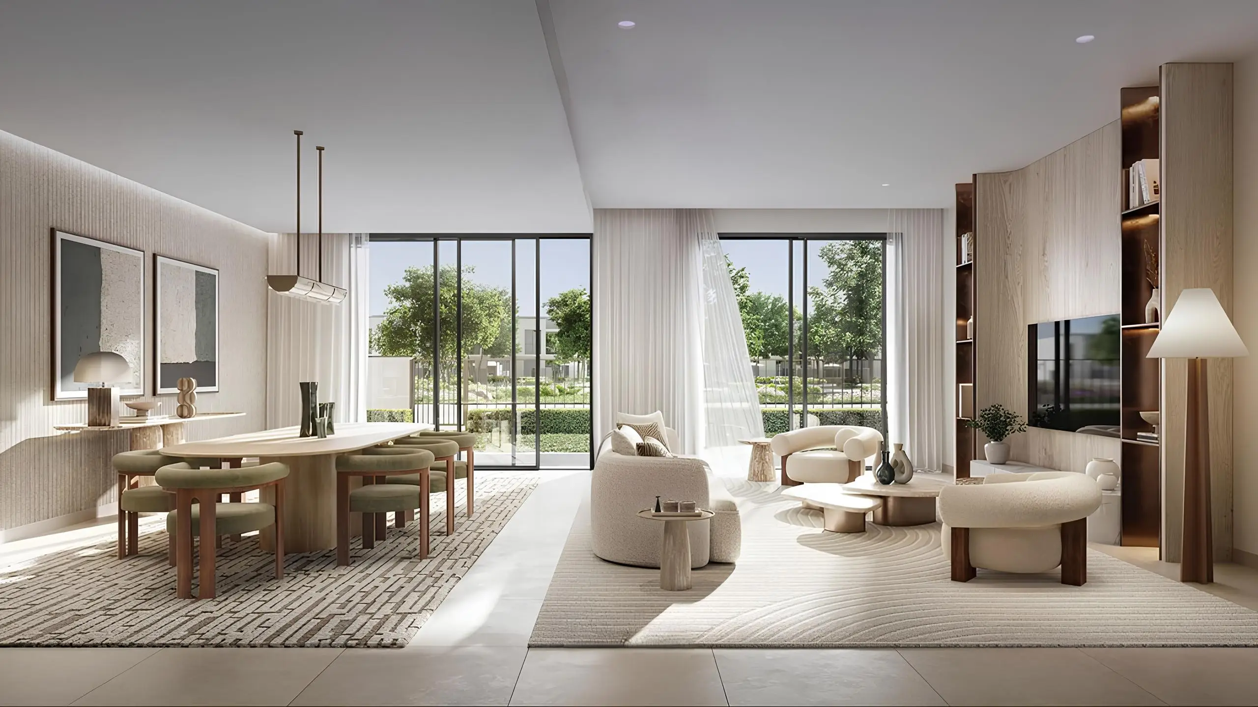 Open-plan living and dining interior at Alva at The Valley