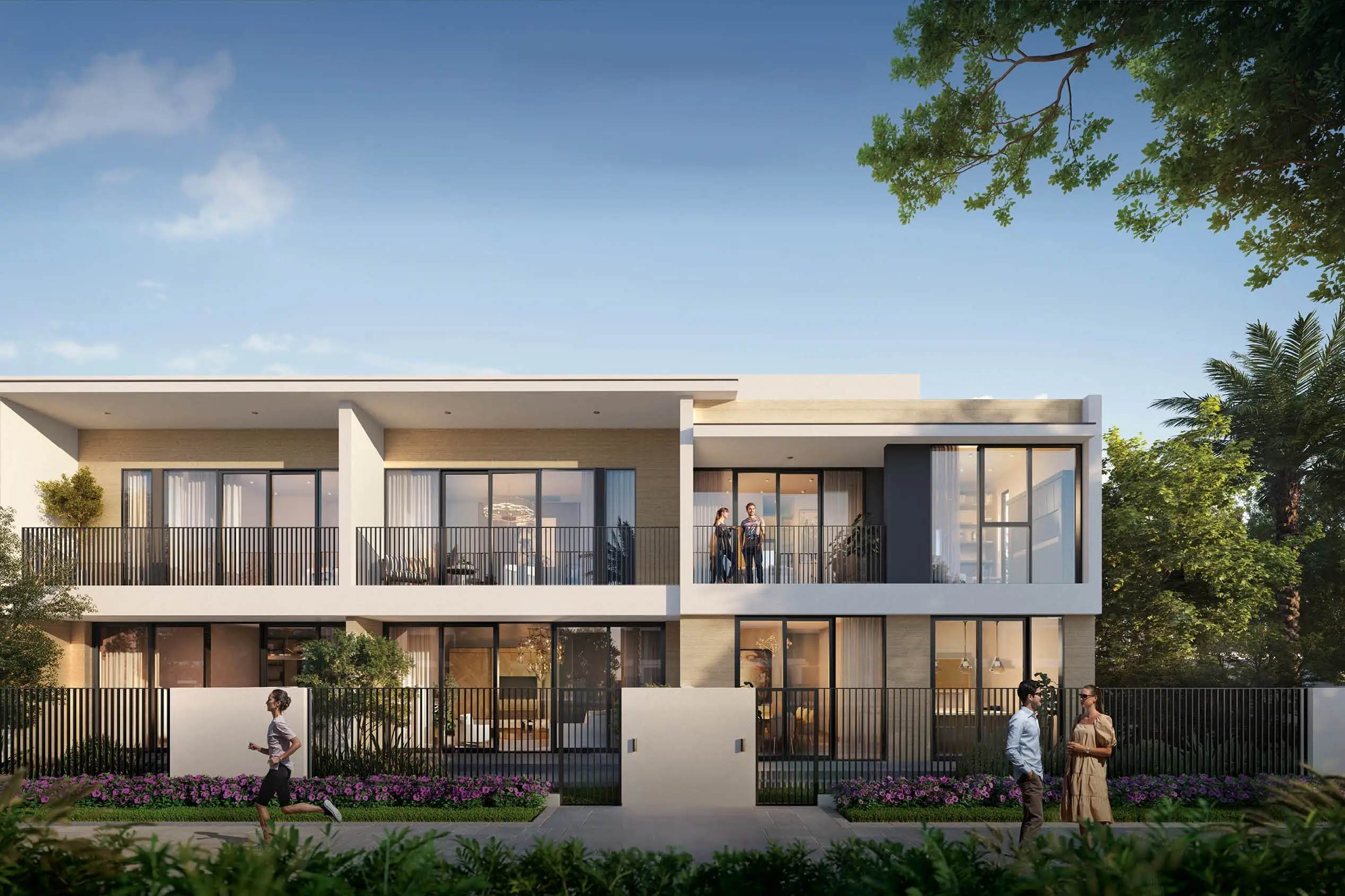 Equestra contemporary townhouse entrance and landscaped street